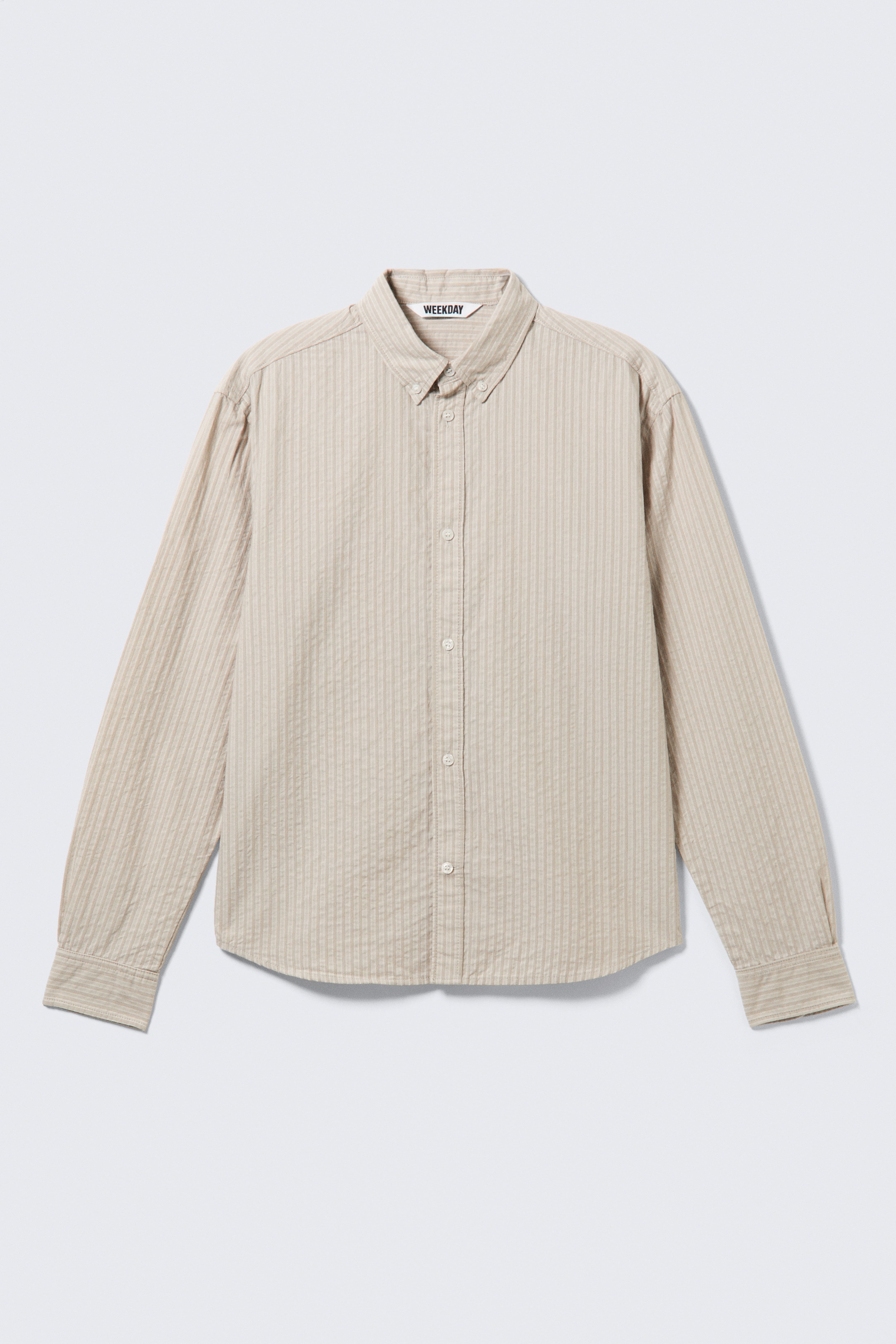 Relaxed Striped Button-down Shirt - Striped Beige/Striped Brown