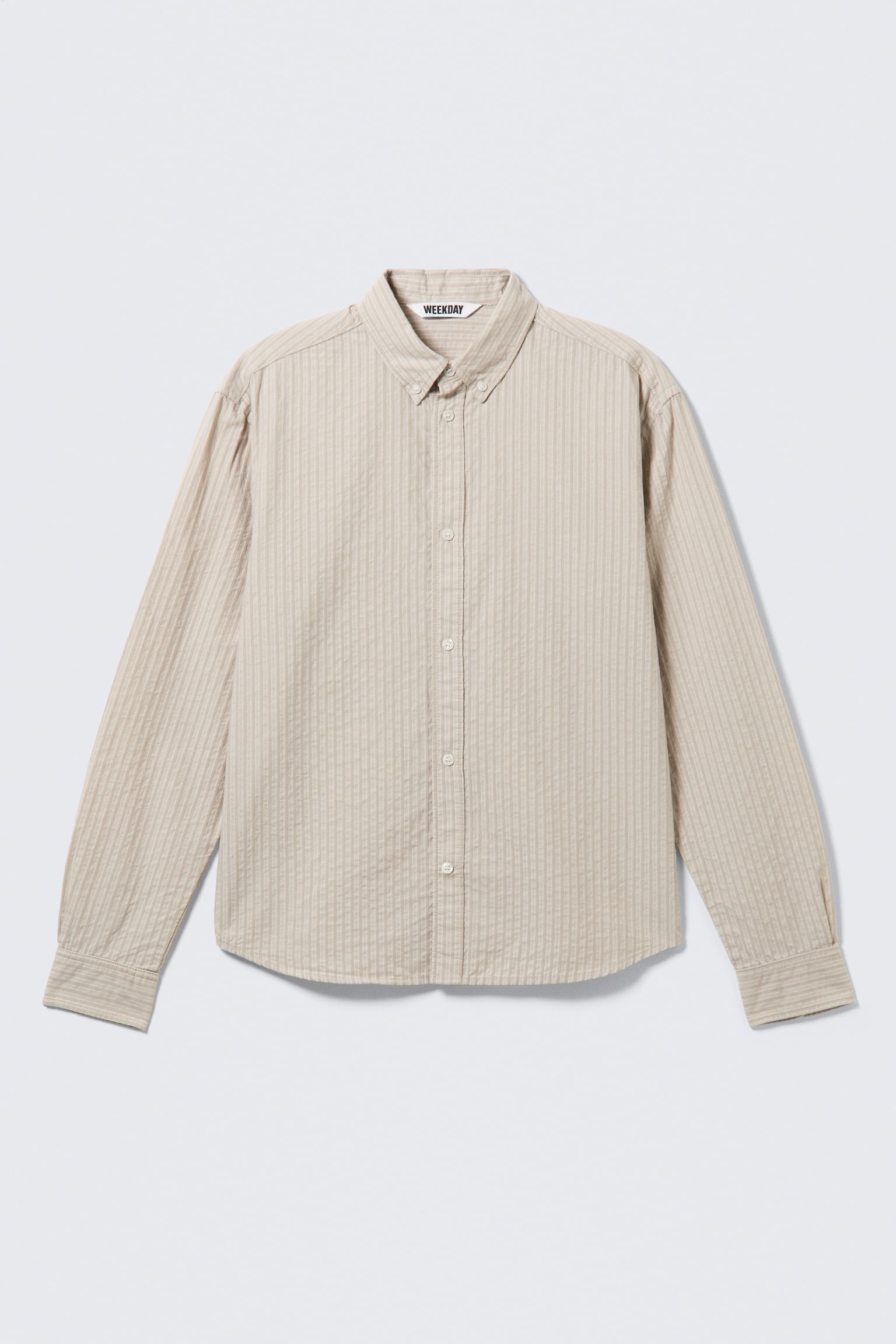Afslappet stribet skjorte - Stribet beige/Stribet brun - 1