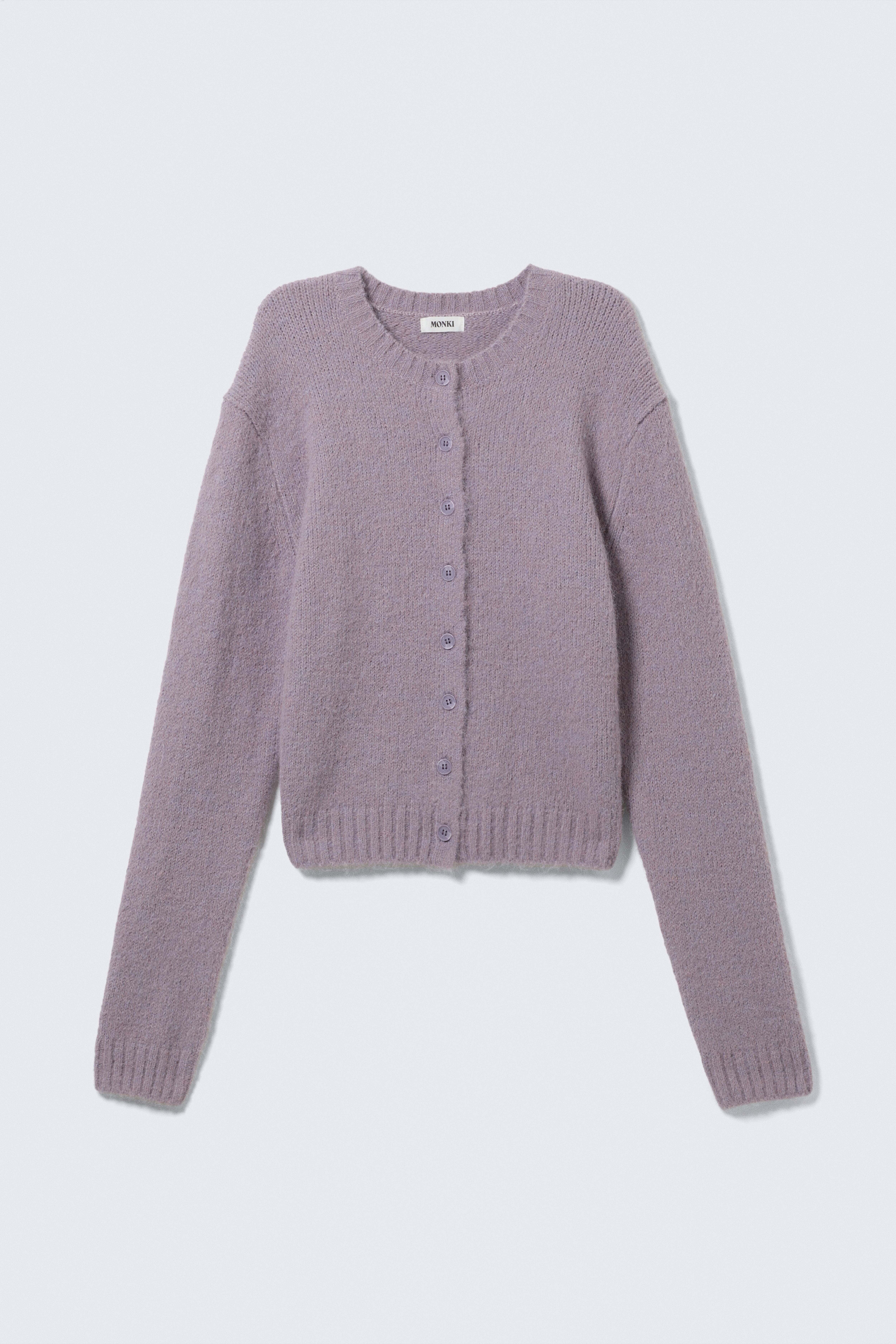 Gebürstete Strickjacke mit Knöpfen - Flieder/Dunkelrot & rosa gestreift/Grau meliert/Braun/Schwarz/Grün gestreift