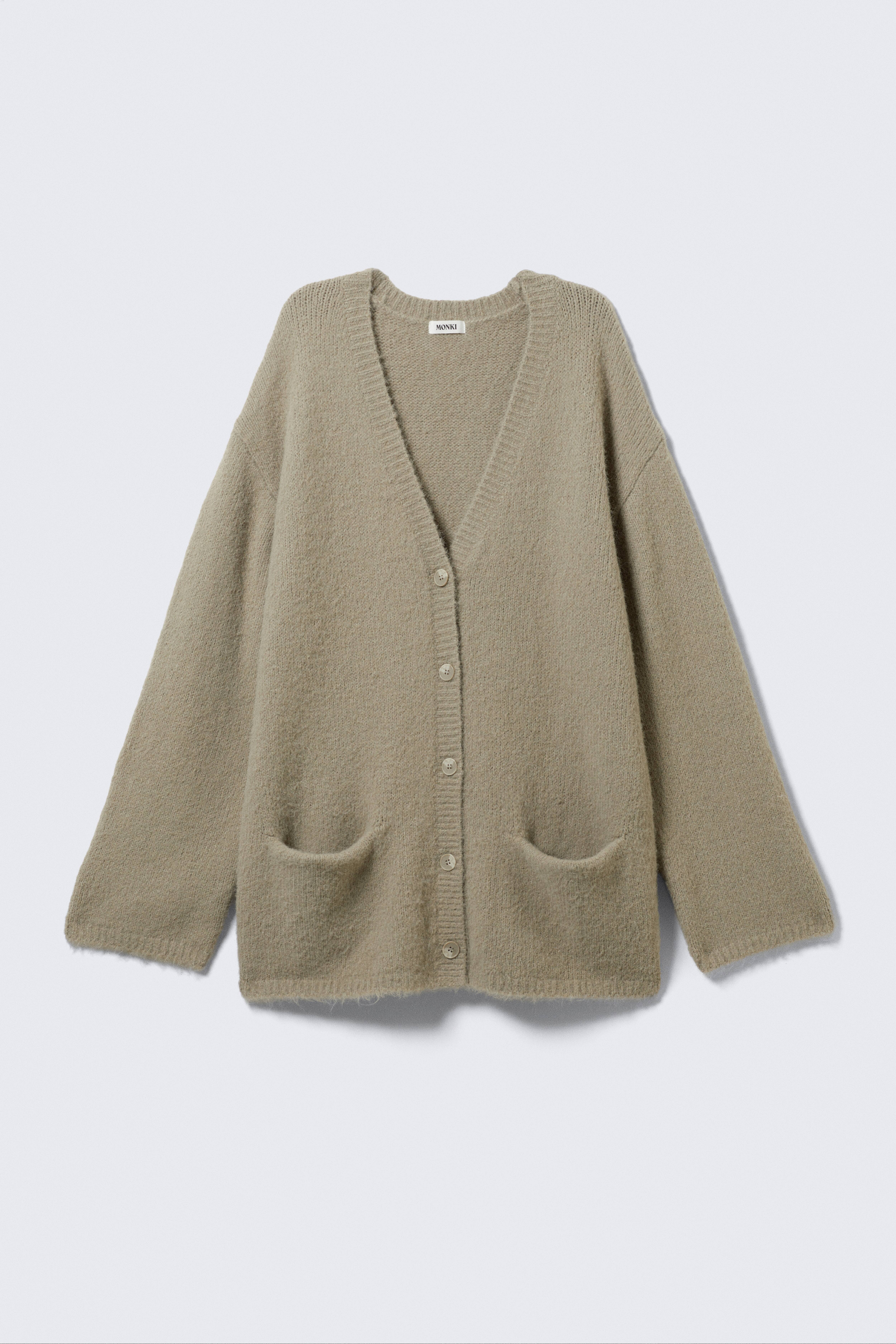 Weiche Strickjacke mit V-Ausschnitt - Staubiges Beige/Schwarz/Pflaume/Grün/Beige gestreift/Dunkelbraun & gelb gestreift
