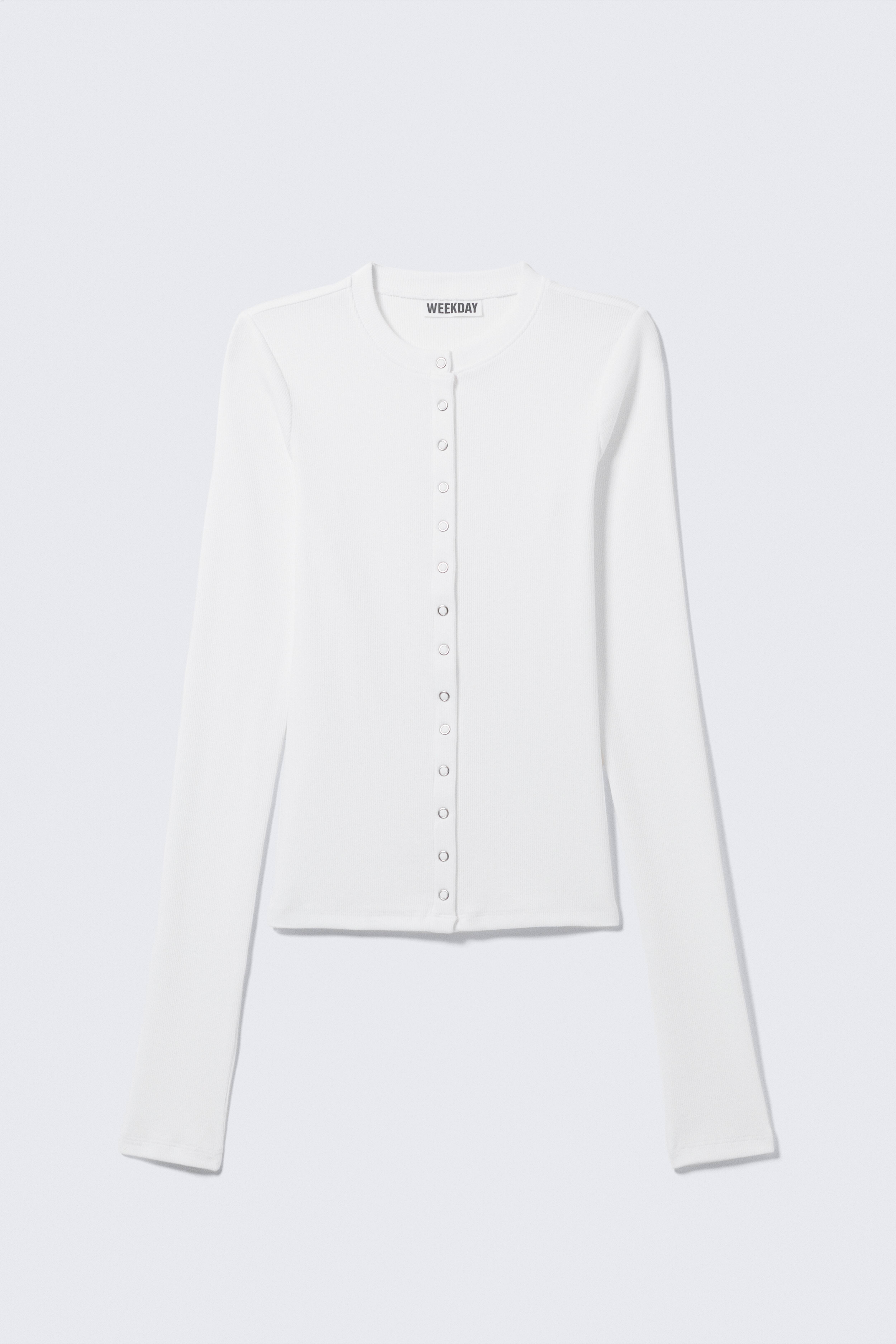 Ribbed Long-Sleeved Cardigan - Weiß/Schwarz