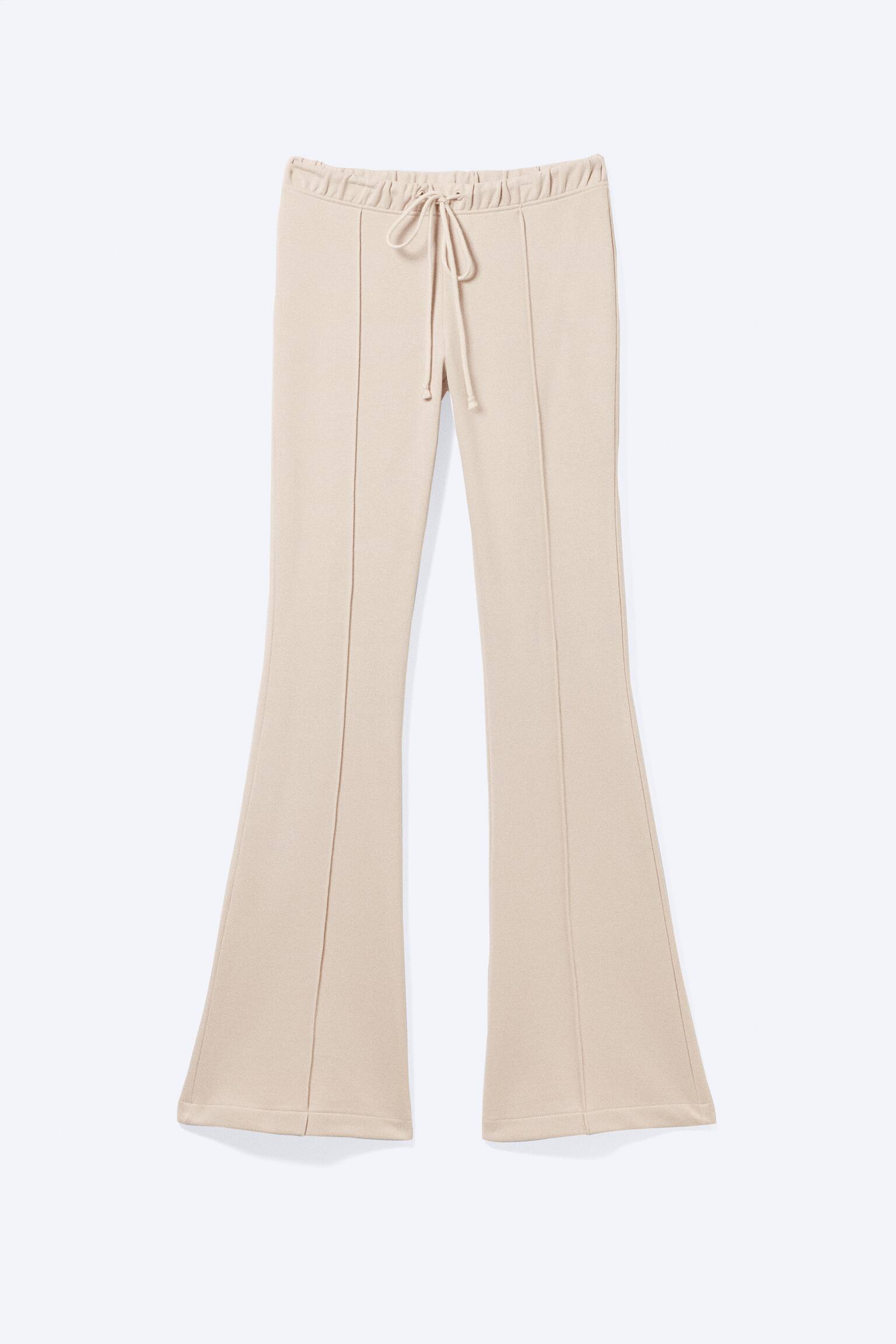 Sweatpants mit mittelhohem Bund, Schlag und Biesen - Helles Beige/Schwarz - 2