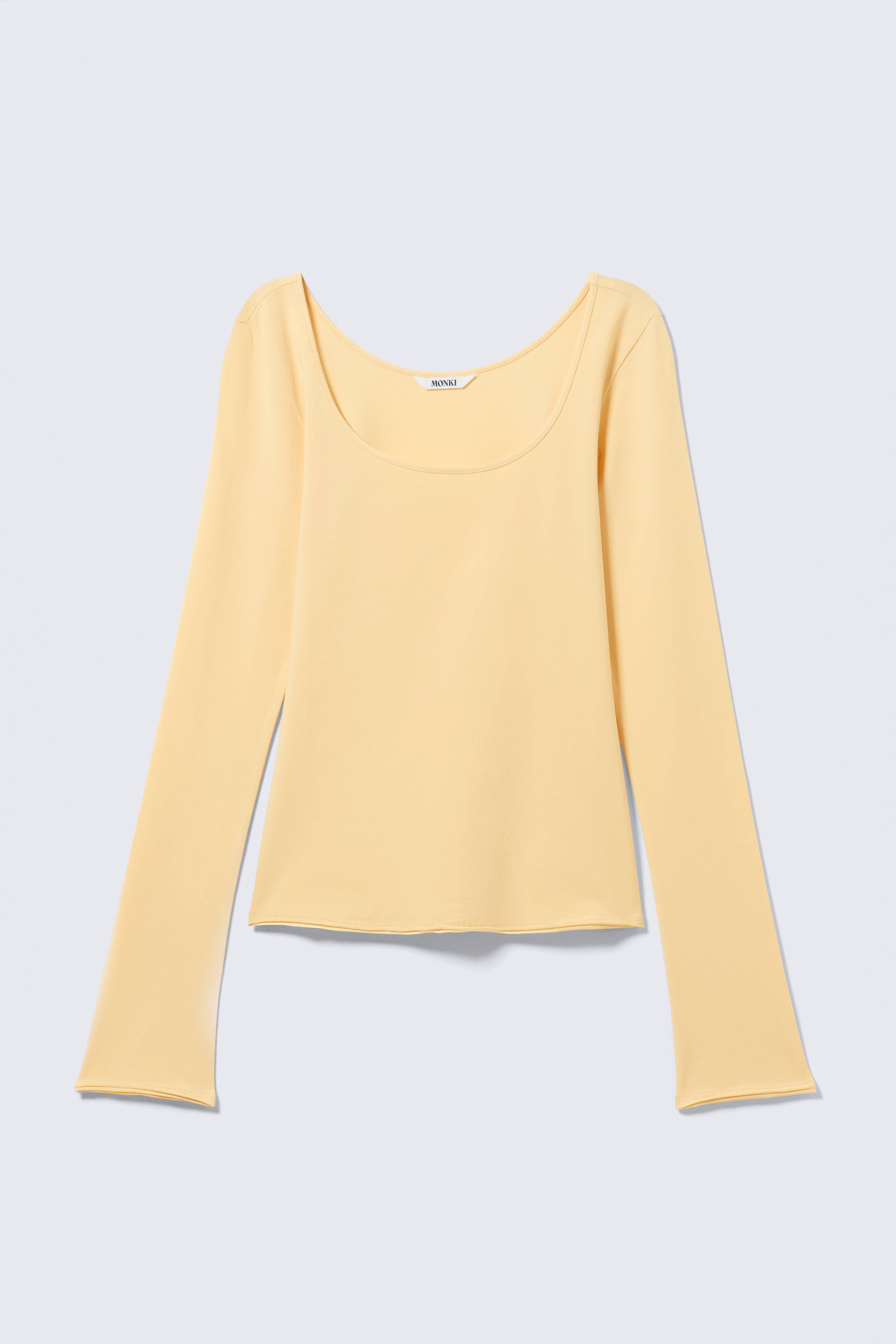 Top slim fit a girocollo a maniche lunghe - Giallo chiaro/Rosa pallido/Righe marroni/Beige a righe/Nero/Bianco/Marrone/Grigio mélange/A righe/Giallo chiaro - A pois/Righe bianche e nere