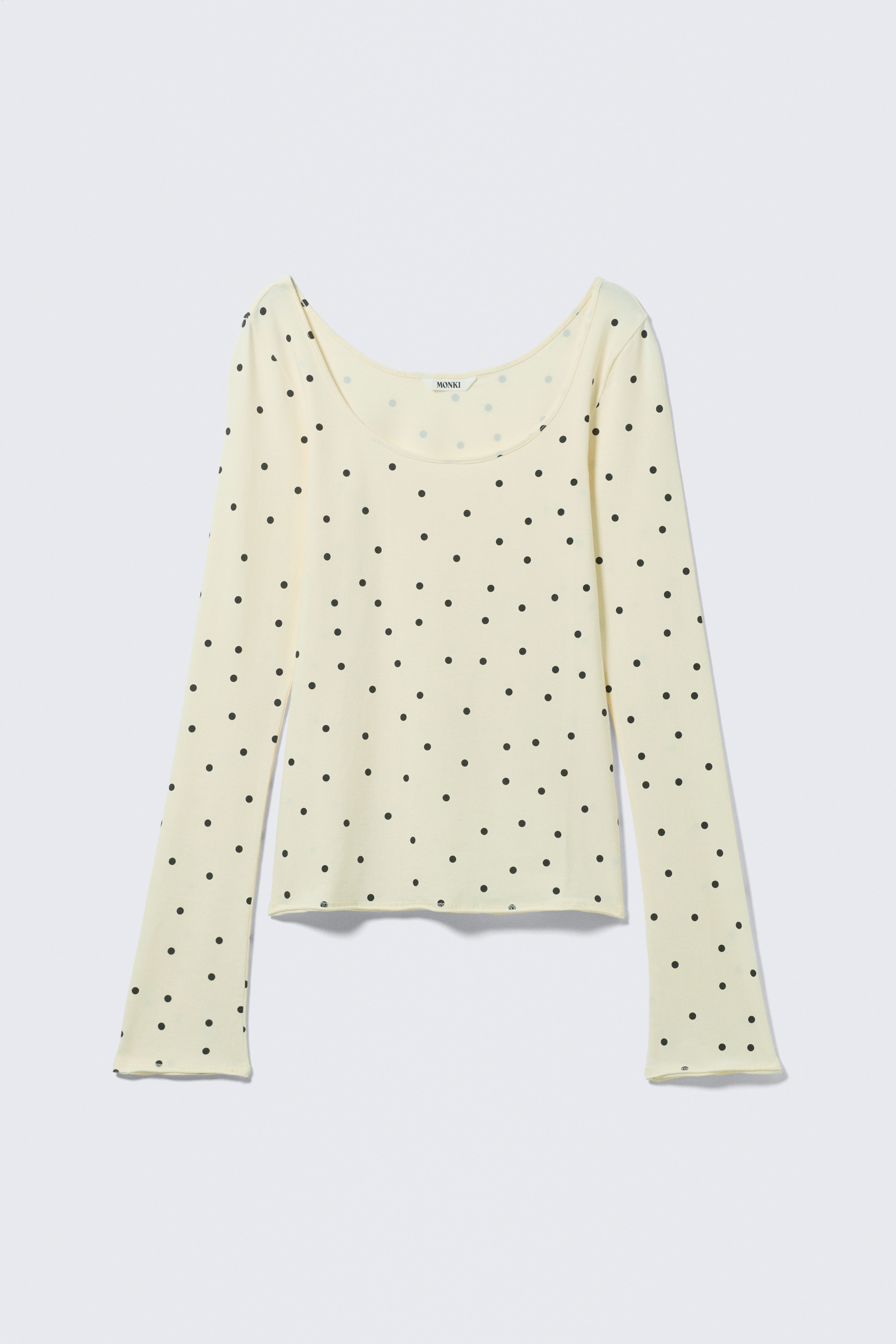 Top slim fit a girocollo a maniche lunghe - Giallo chiaro - A pois/Giallo chiaro/Bianco/Grigio mélange/Beige a righe/Nero/Marrone/Rosa pallido/Righe marroni/A righe/Righe bianche e nere