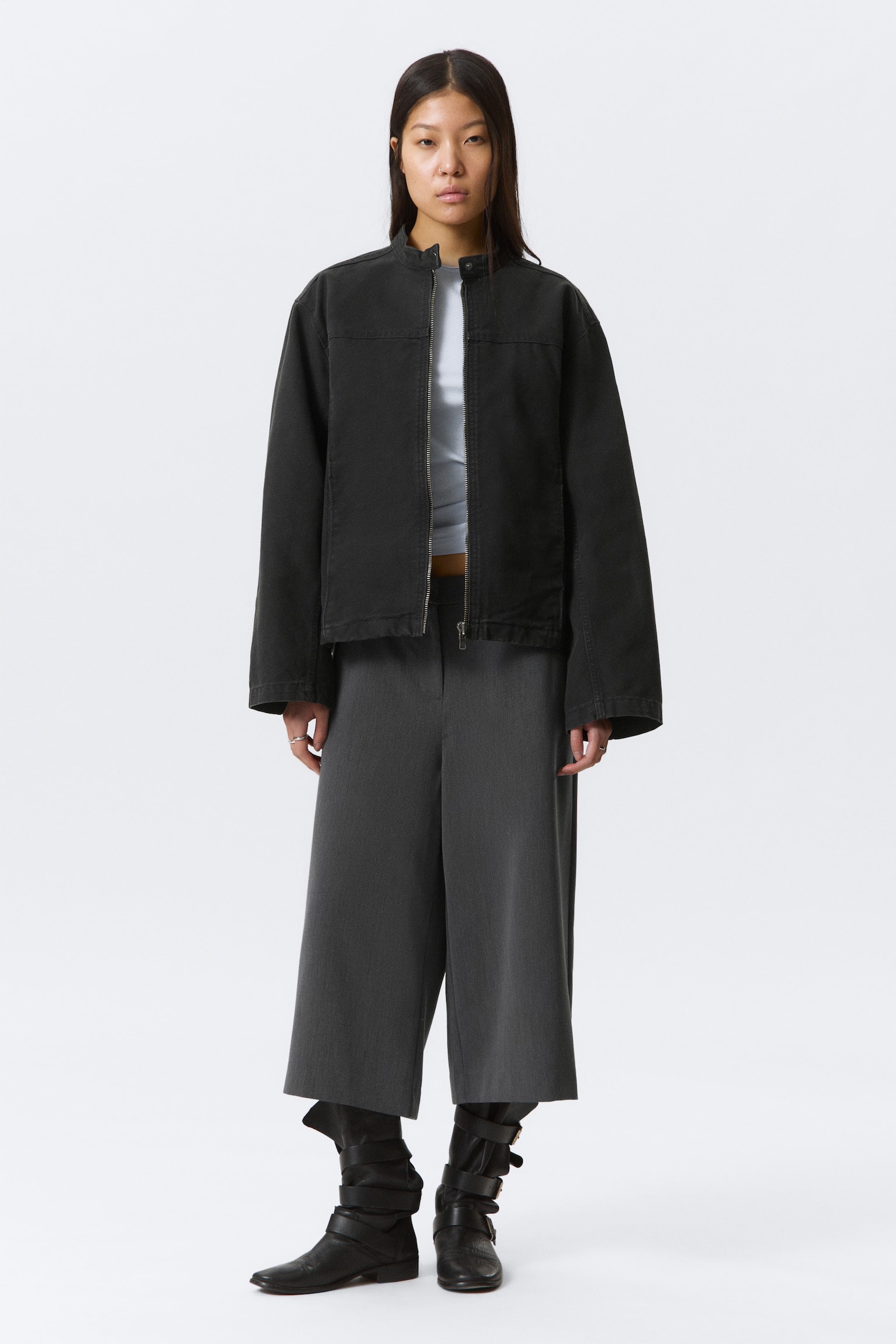 Oversize-Jacke aus gewaschenem Canvas - Schwarz/Grau - 3