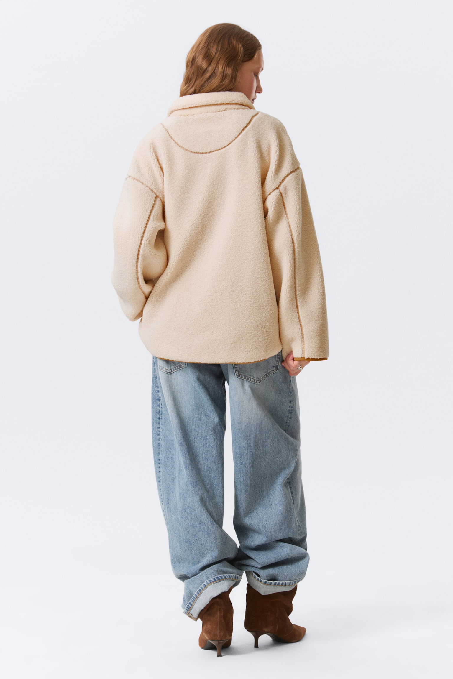 Jachetă din fleece relaxată - Bej deschis prăfuit/Albastru deschis - Căptușeală maro - 5