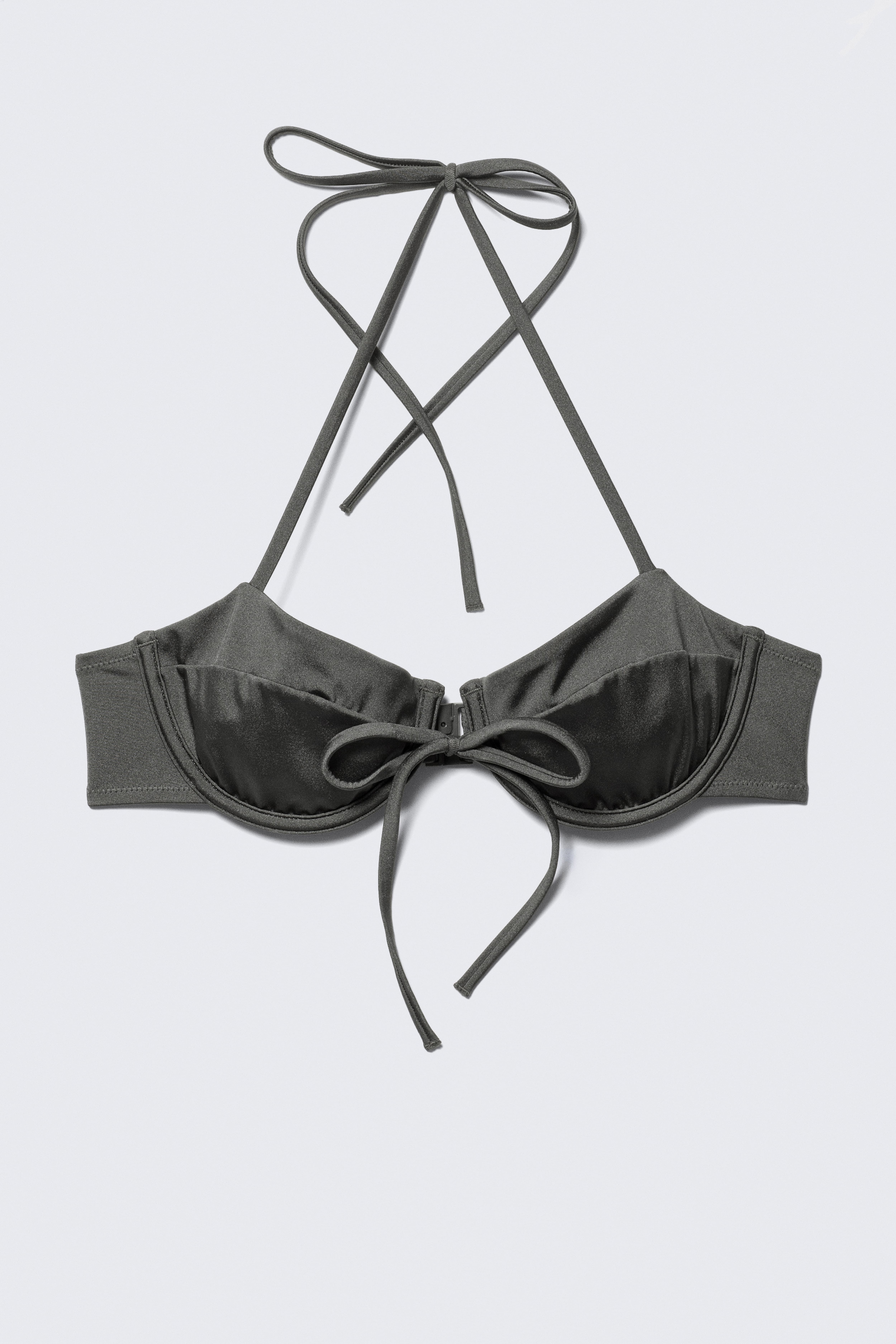 Strappy Wired Halter Bikini Top - Grigio scuro shimmer