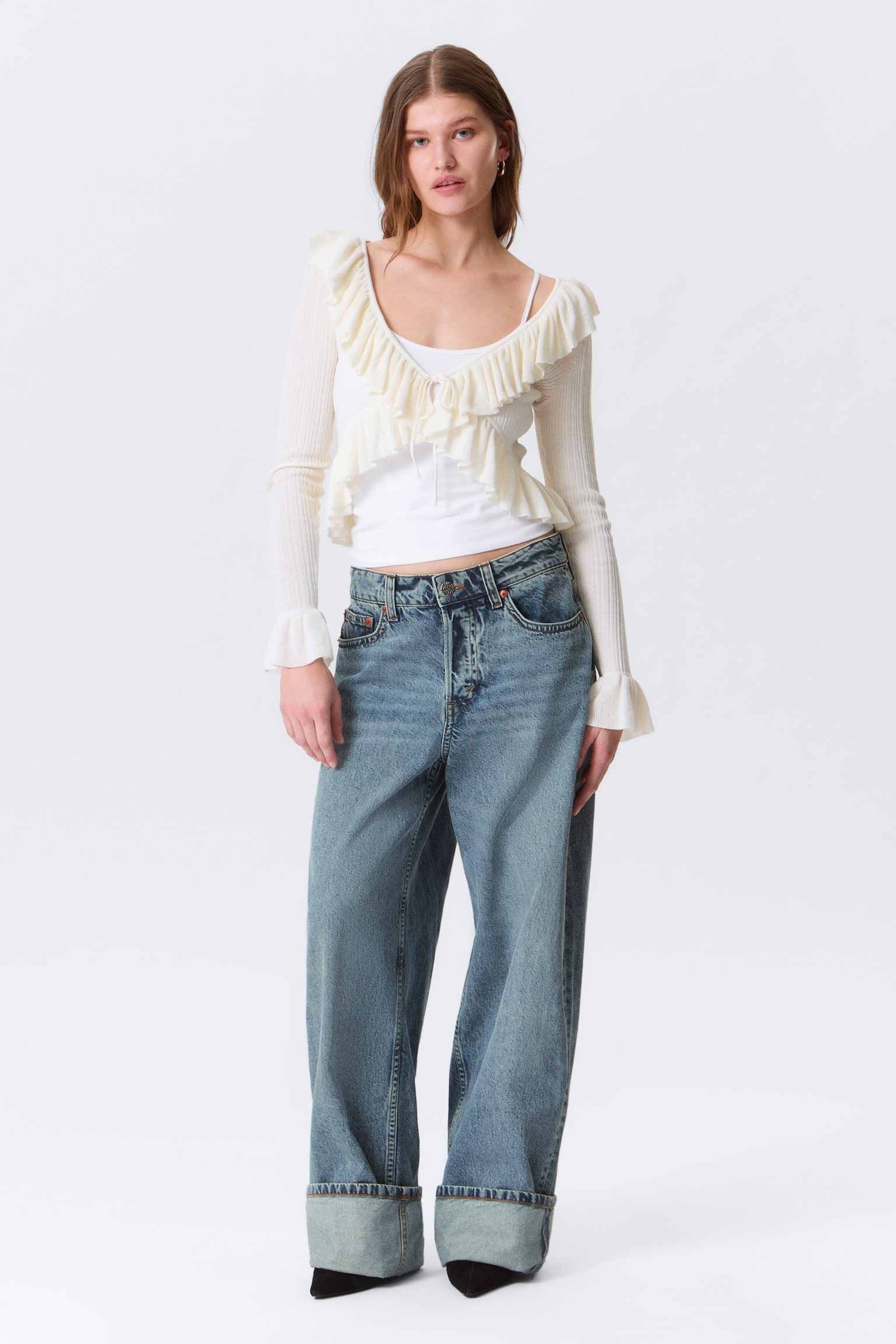Peggy Low Rise Loose Baggy Leg Jeans - Blau - Umgeschlagenes Bein/Blue Rinse - Dunkelblau/Tuned Black - Schwarz - 1