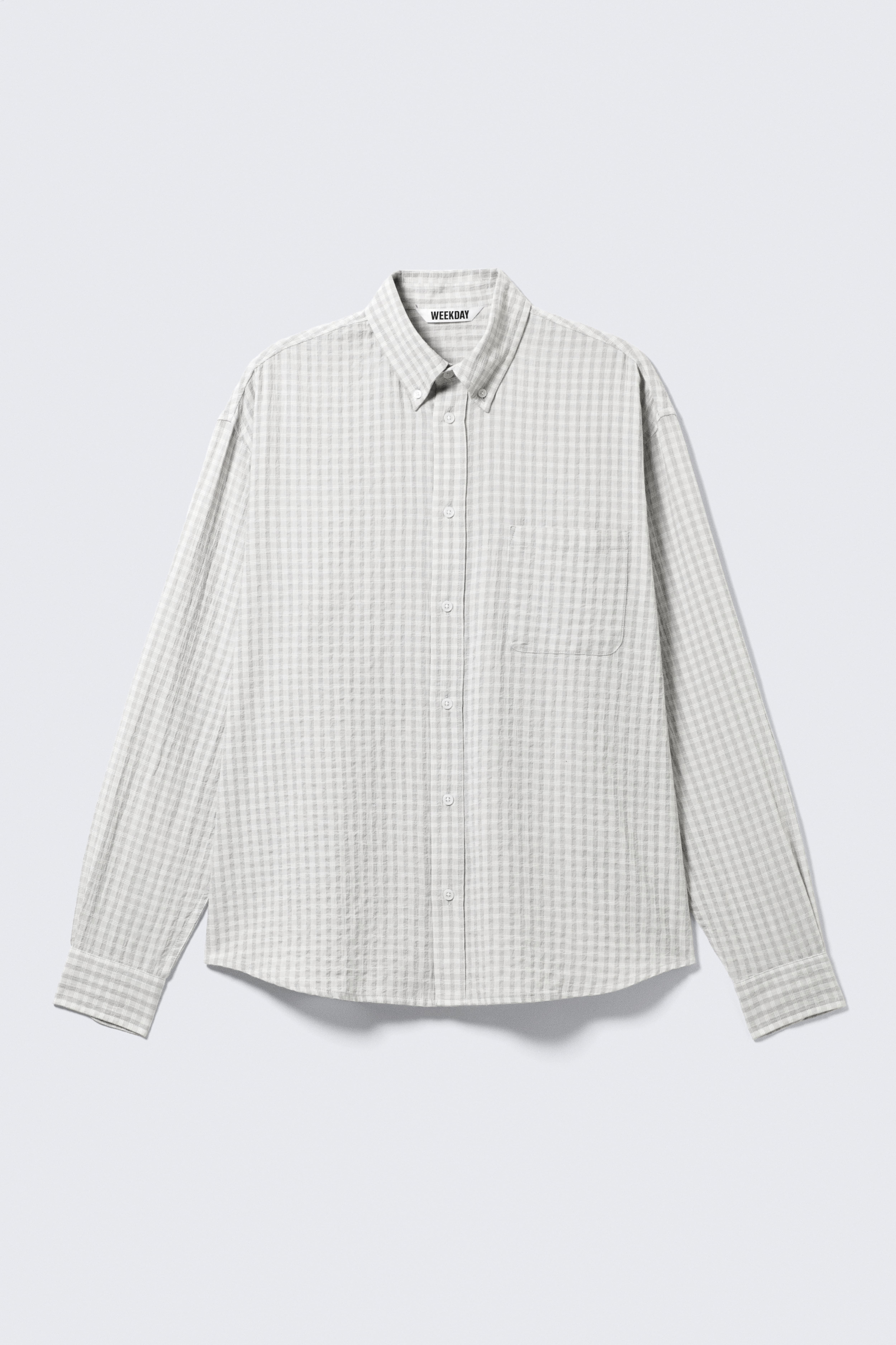 Lockeres, strukturiertes Hemd mit Knopfleiste - Grau kariert/Dunkelbraun kariert