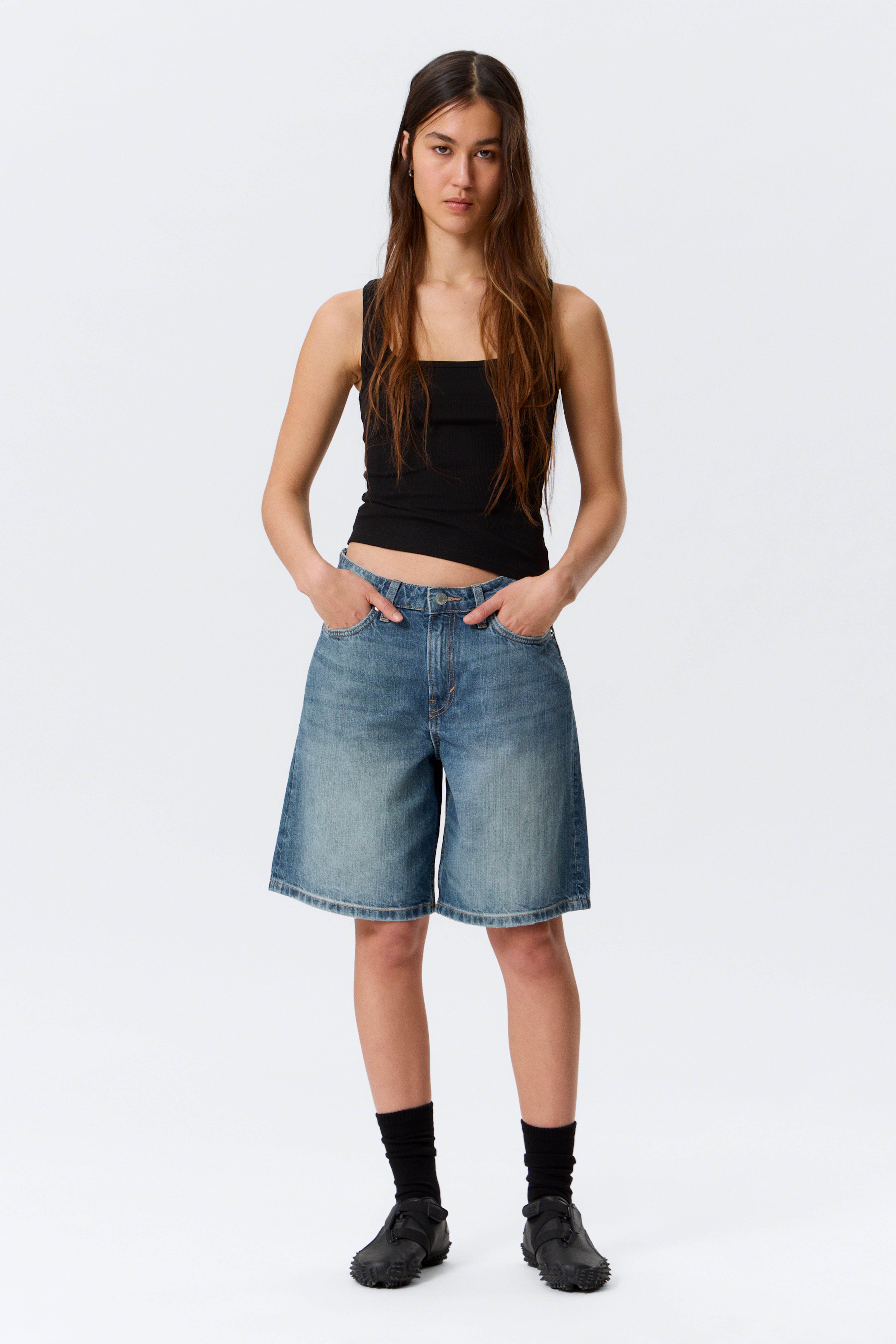 Shorts in denim Monterey a vita bassa - Radio Blue - Blu medio/Tuned Black