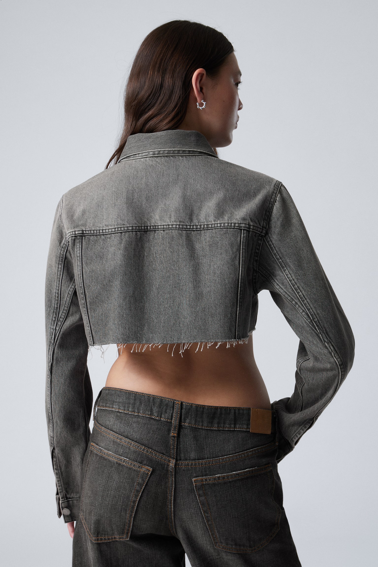 Cropped Denim Trucker Jacket - Black Grumble - 3