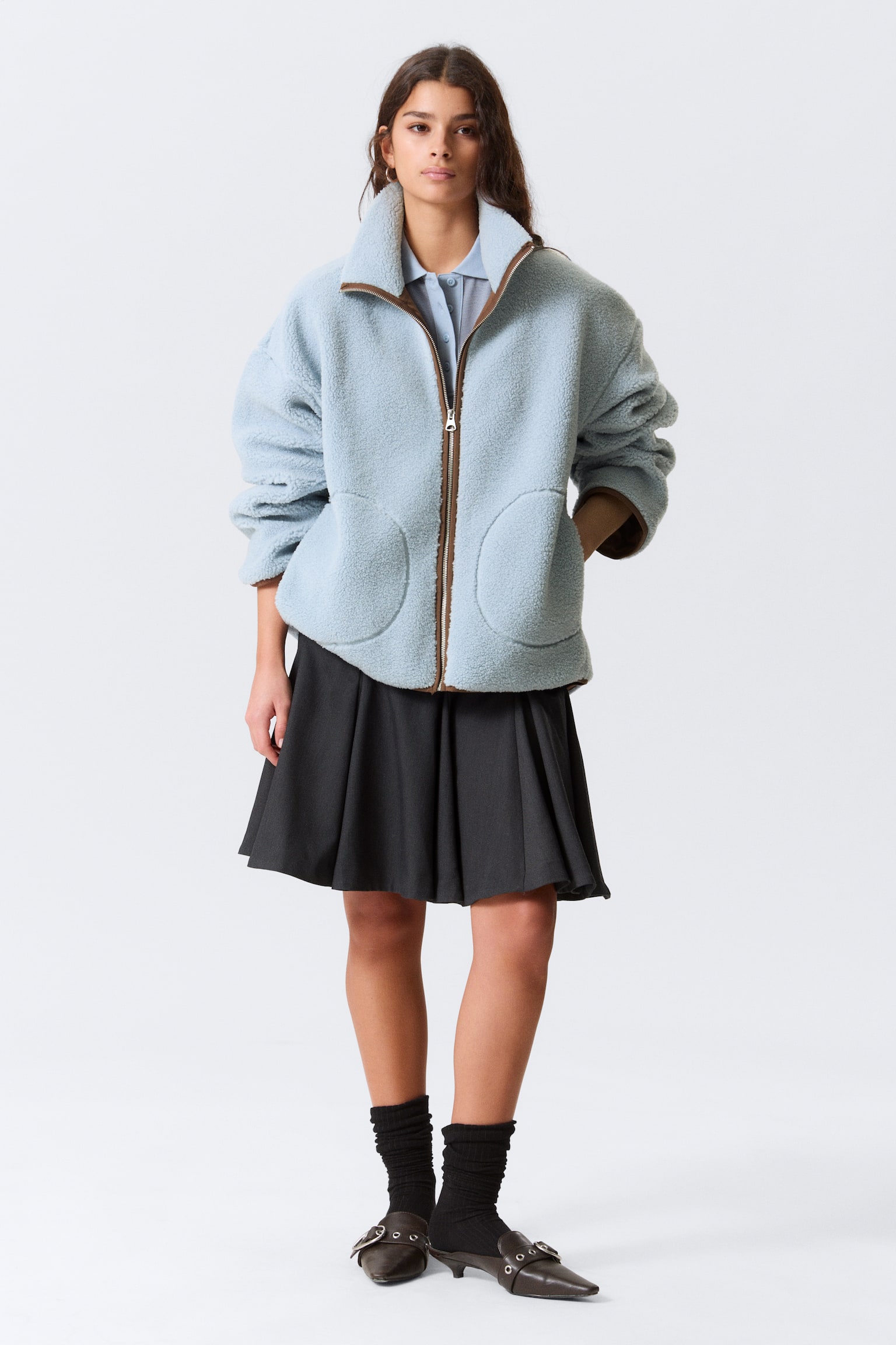 Relaxed Pile Fleece Jacket - Ljusblå - Brun foder/Ljus Dimmig Beige - 3