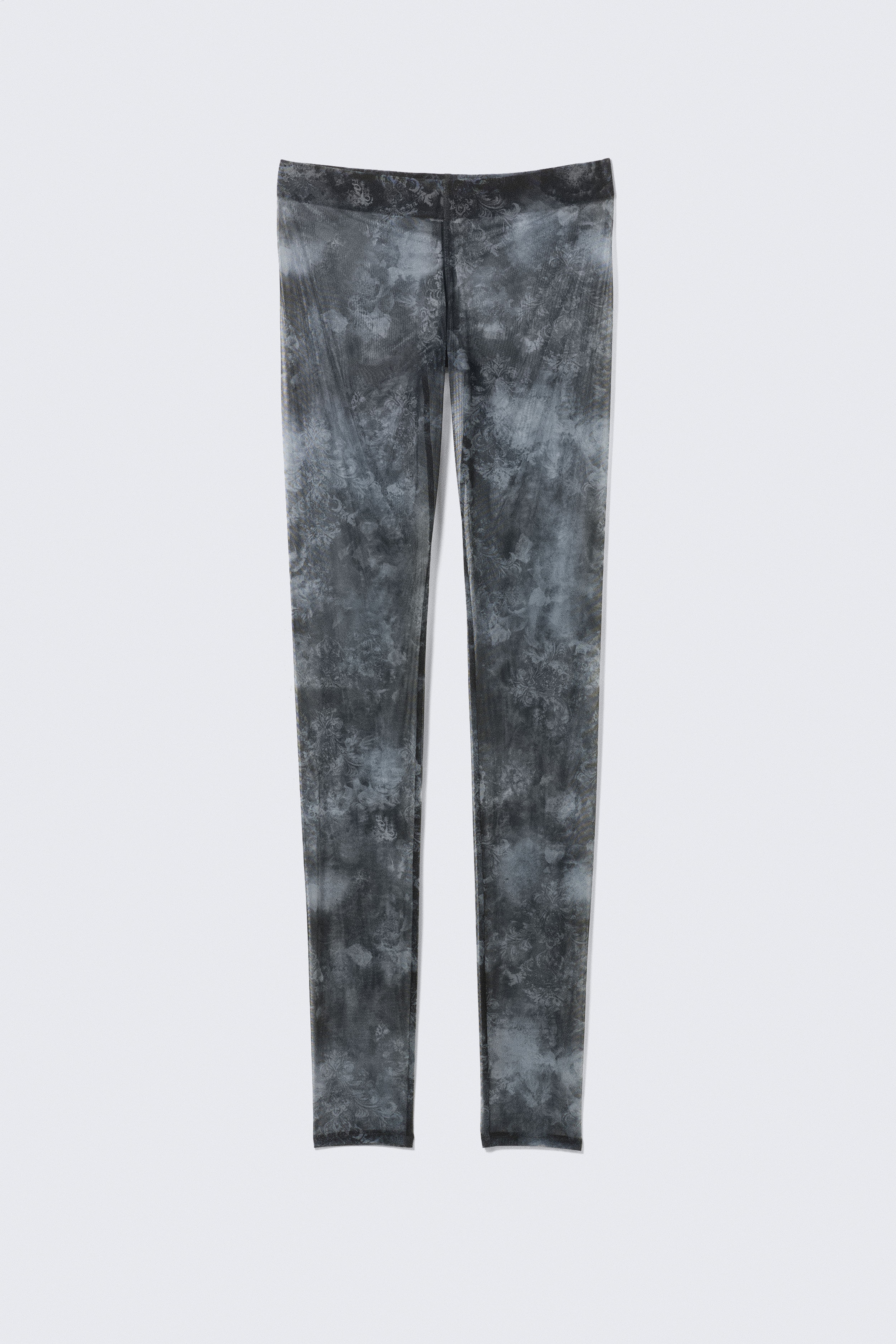 Printed Mesh Leggings - Black Baroque Print