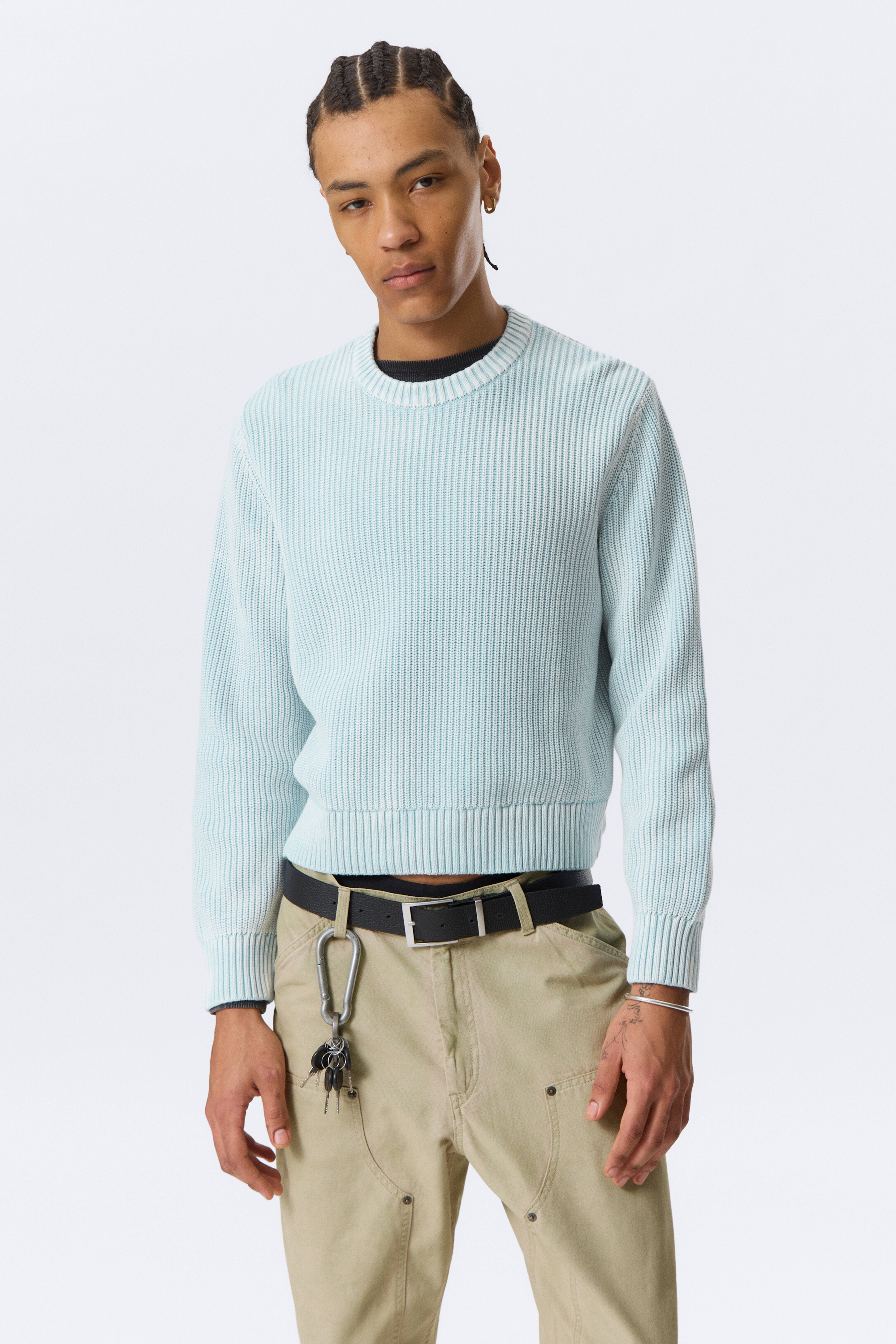 Maglione Shrunken in cotone - Azzurro lavato
