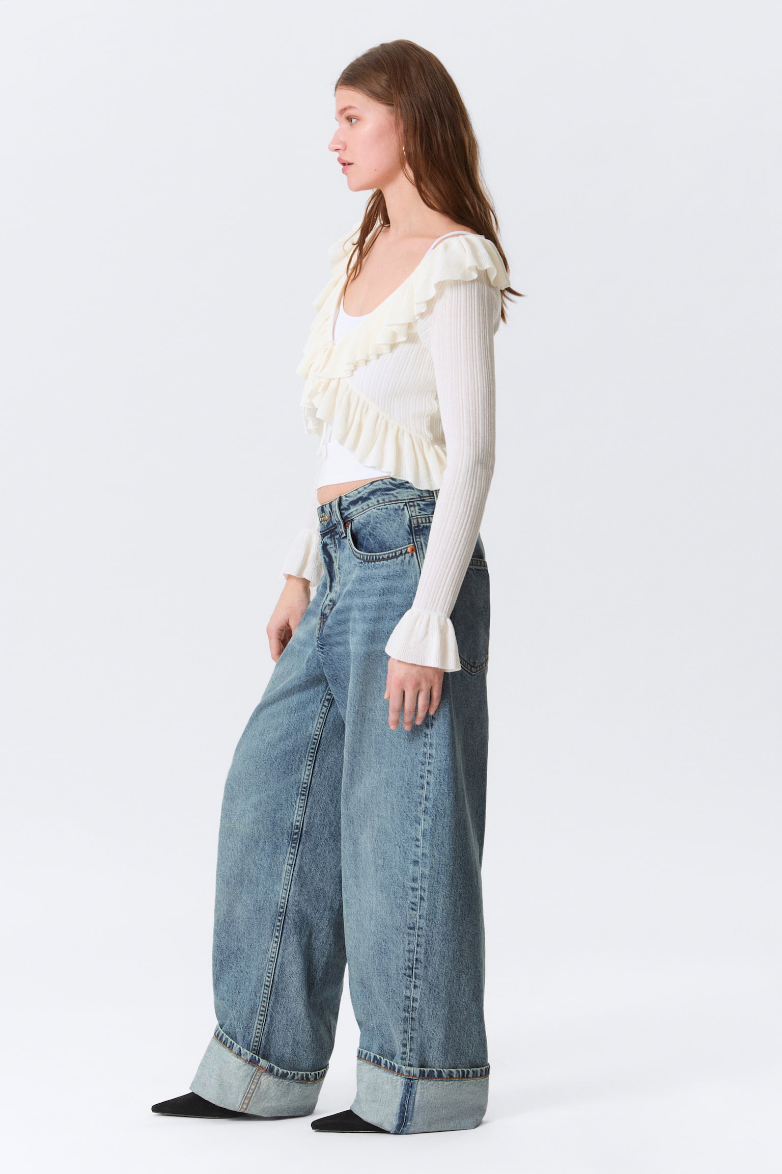 Peggy Low Rise Loose Baggy Leg Jeans - Blau - Umgeschlagenes Bein/Blue Rinse - Dunkelblau/Tuned Black - Schwarz - 5