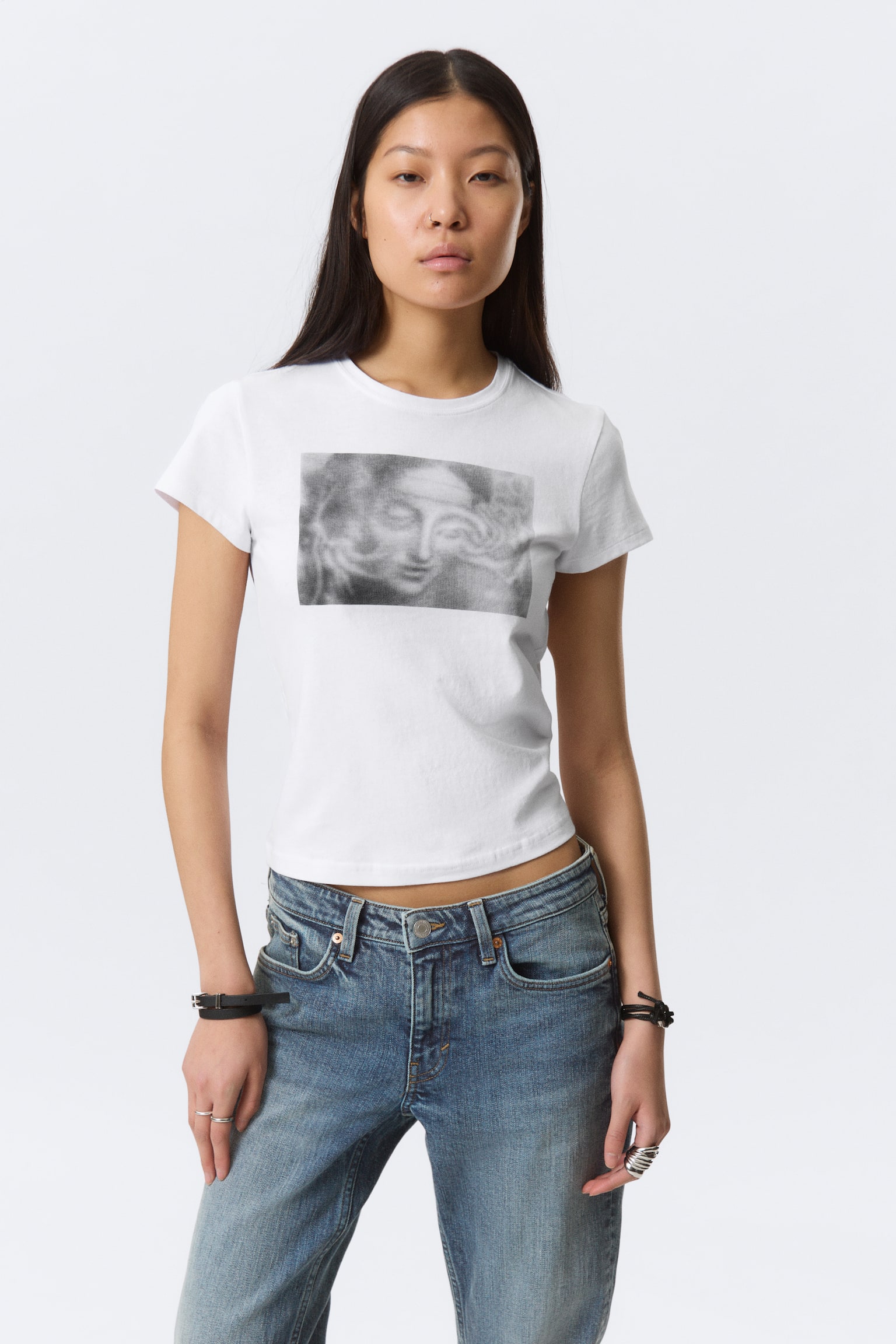 Boxy T-shirt met korte mouwen en print - White - Misty Face/White - Camo - 1