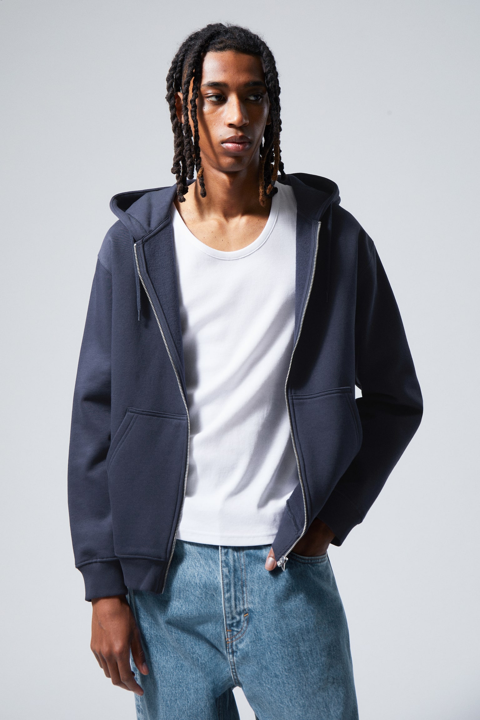 Standard Midweight Zip Hoodie - Dark Blue/Grey/Black - 1