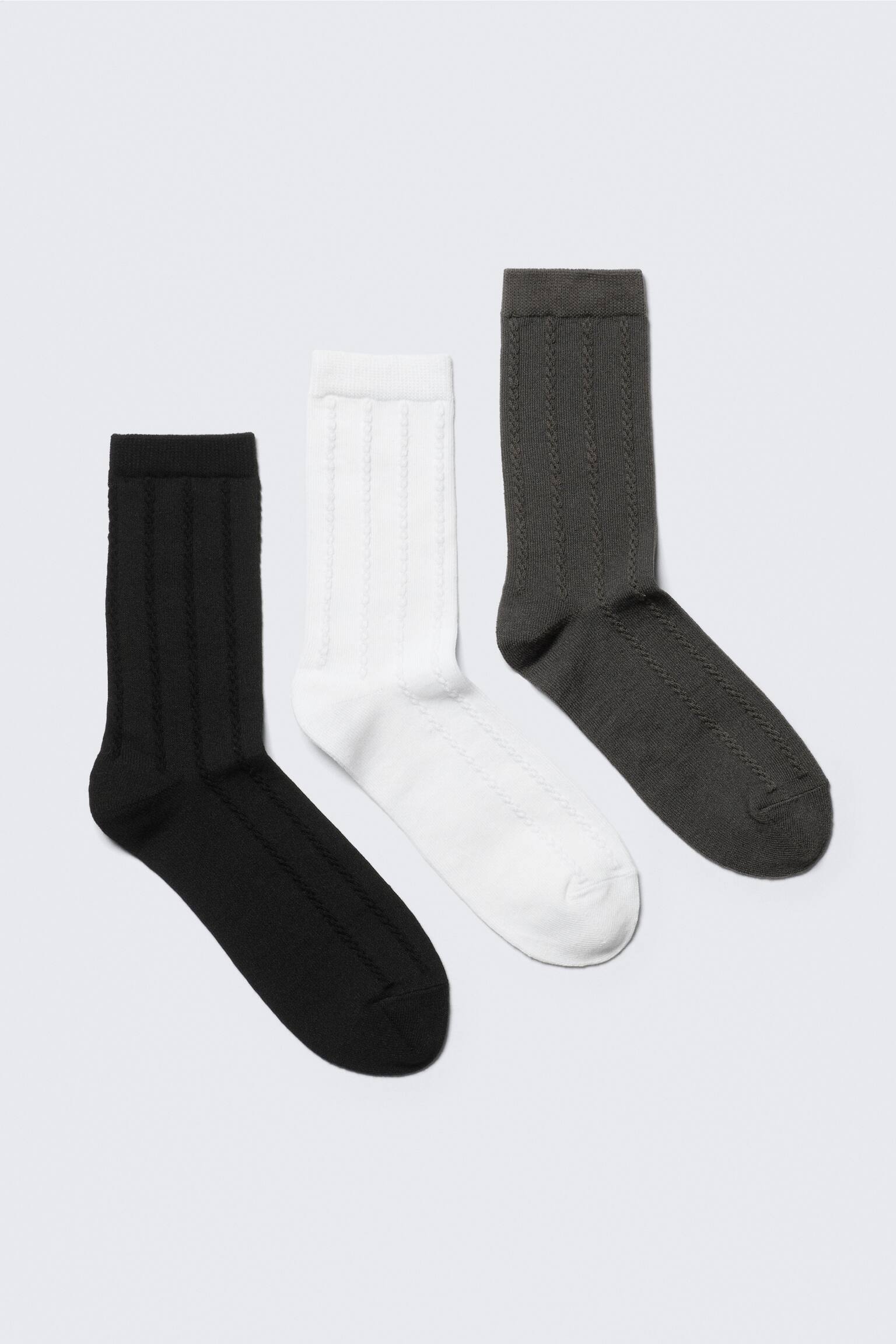 Set de 3 Șosete cu Torsadă, Până la Gambă - Negru/Alb/Gri - 1