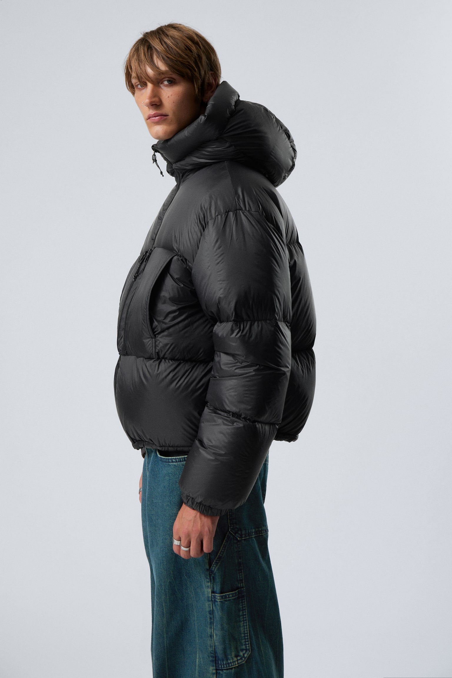 Hooded Recycled Down Puffer Jacket - Black - 3