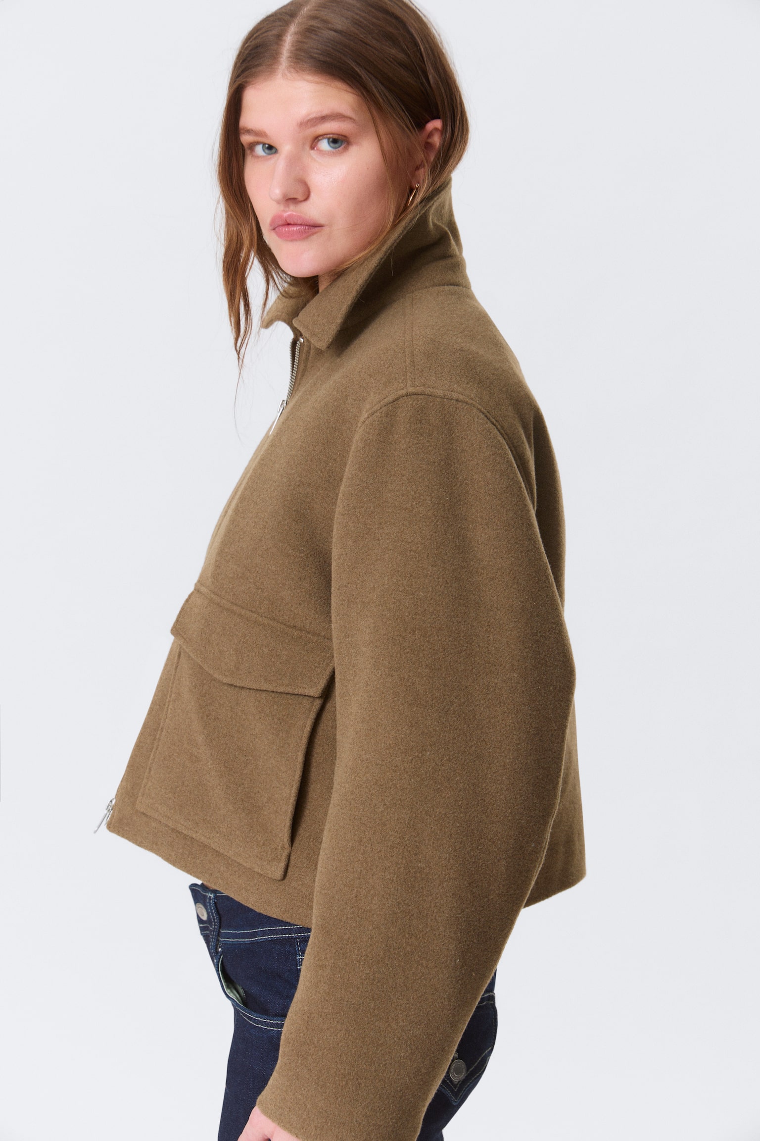 Kurze, kastige Zip-Jacke - Mattes Braun/Dunkelgrau meliert/Dunkelbraun/Kariert - 7