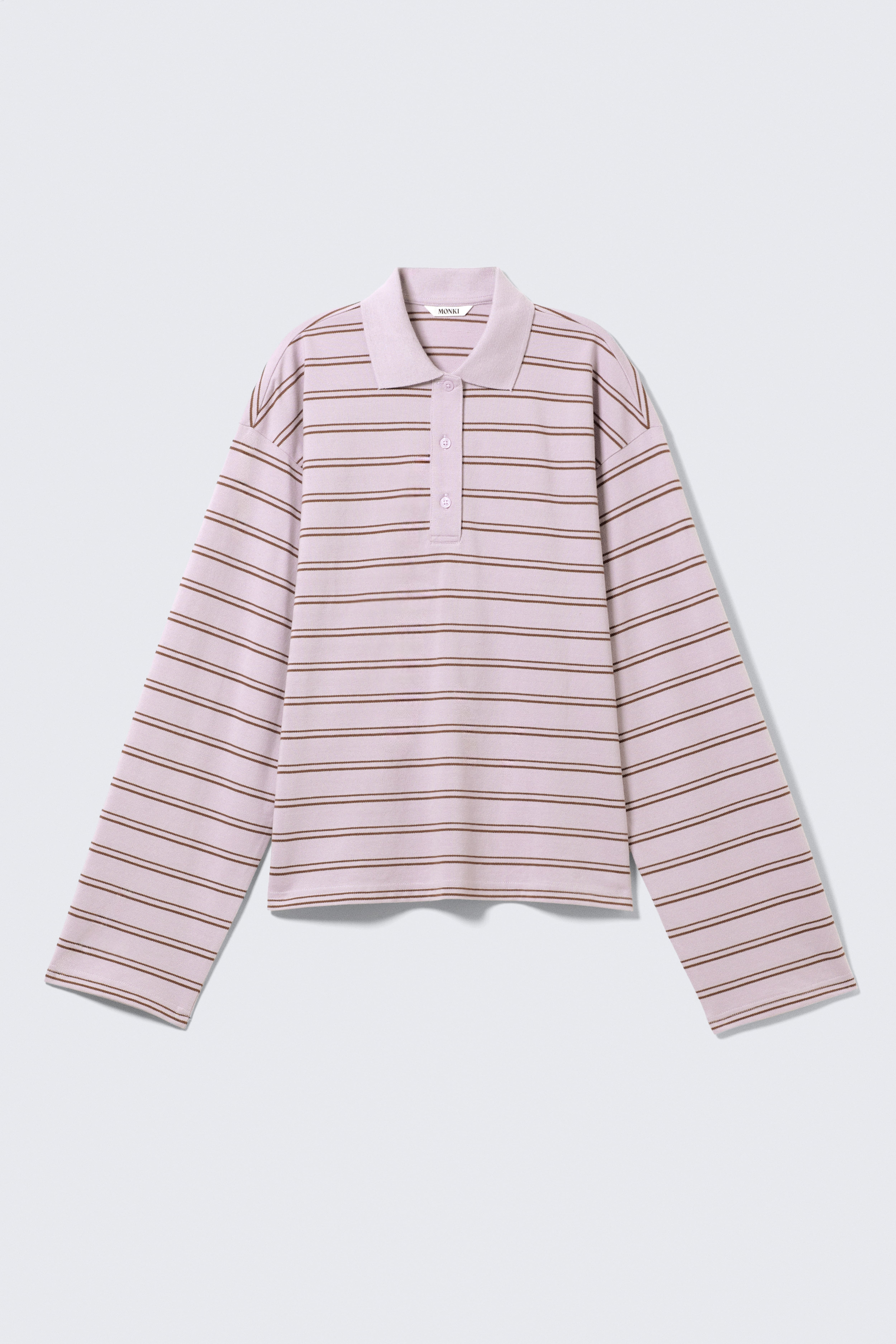 Katoenen poloshirt met lange mouwen - Striped Dusty Lilac/Gestreept donkerbruin/Striped Light Pink/Dark Plum - Pink Stripes