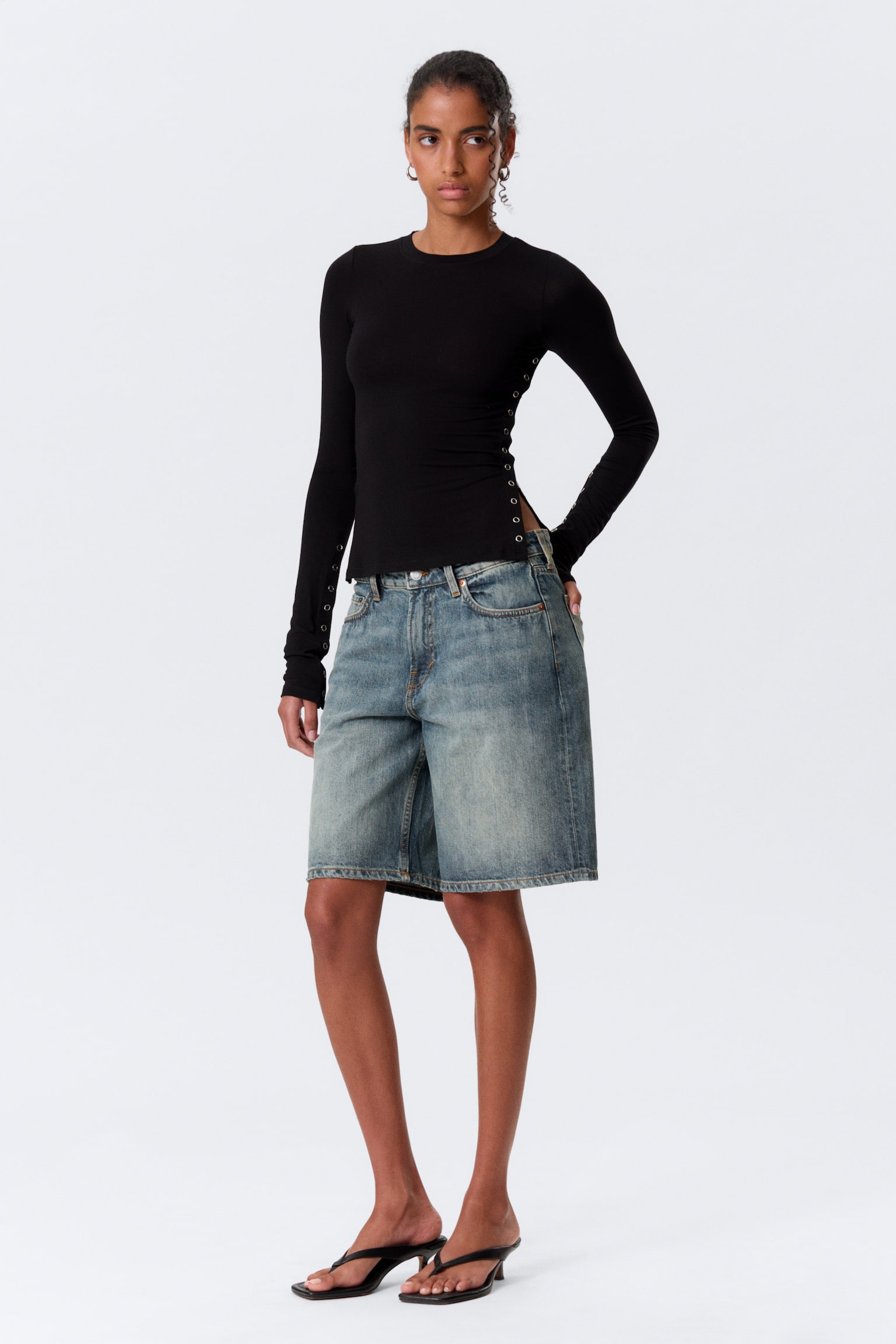 Top slim a maniche lunghe - Nero/Grigio polvere - 5