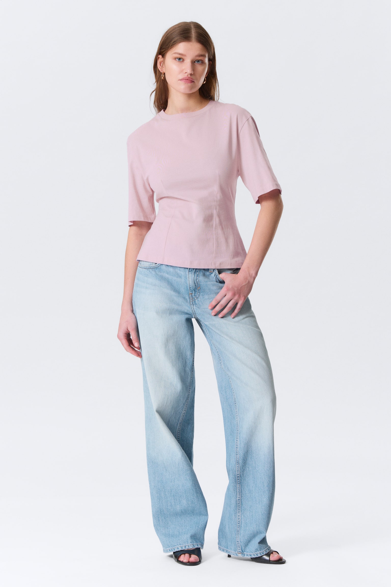 Nauwsluitend T-shirt met Dart Detail - Lichtroze/Licht kakigroen/Wit - 4