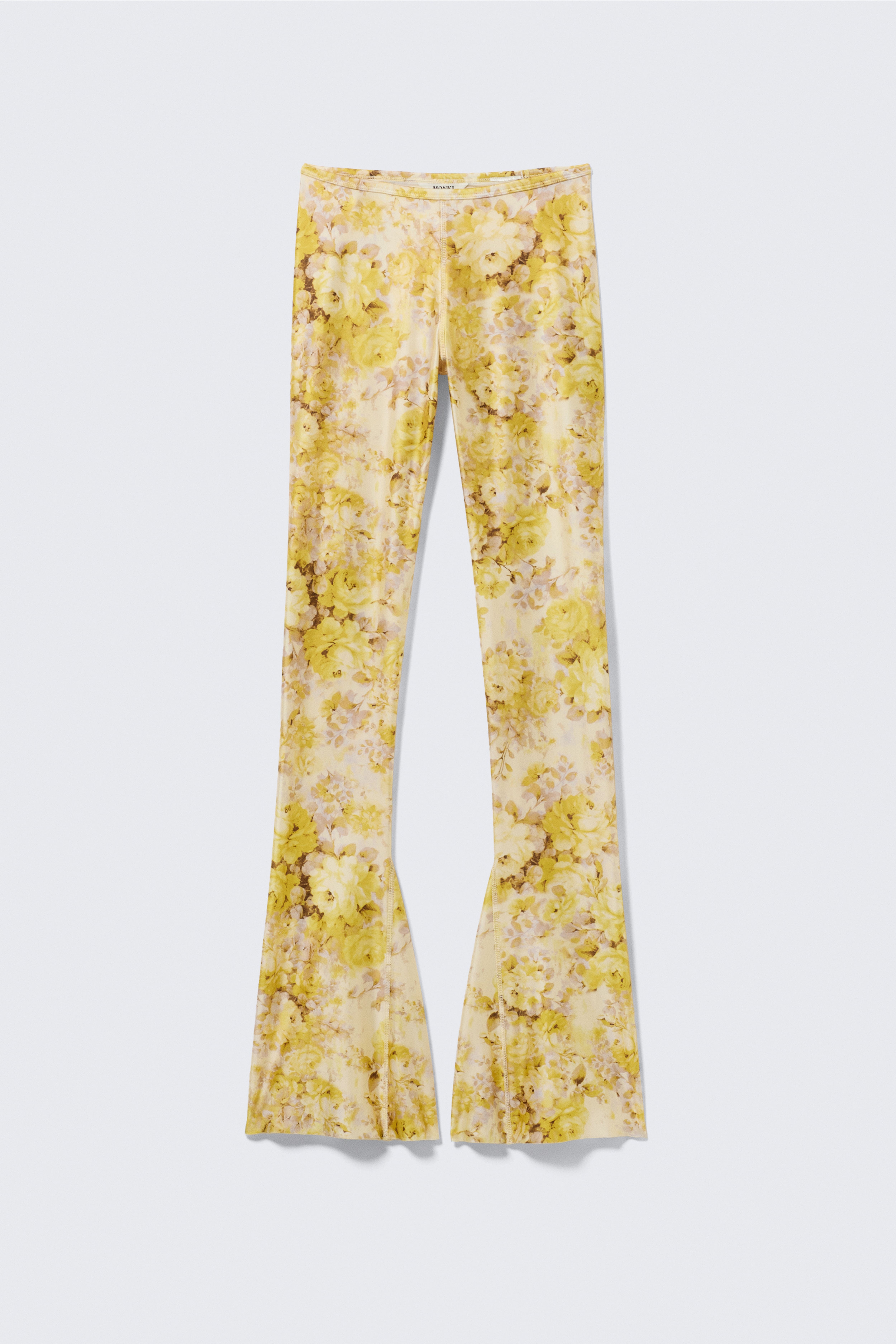 Low Rise Flared Stretch Trousers - Light Yellow - Floral/Black
