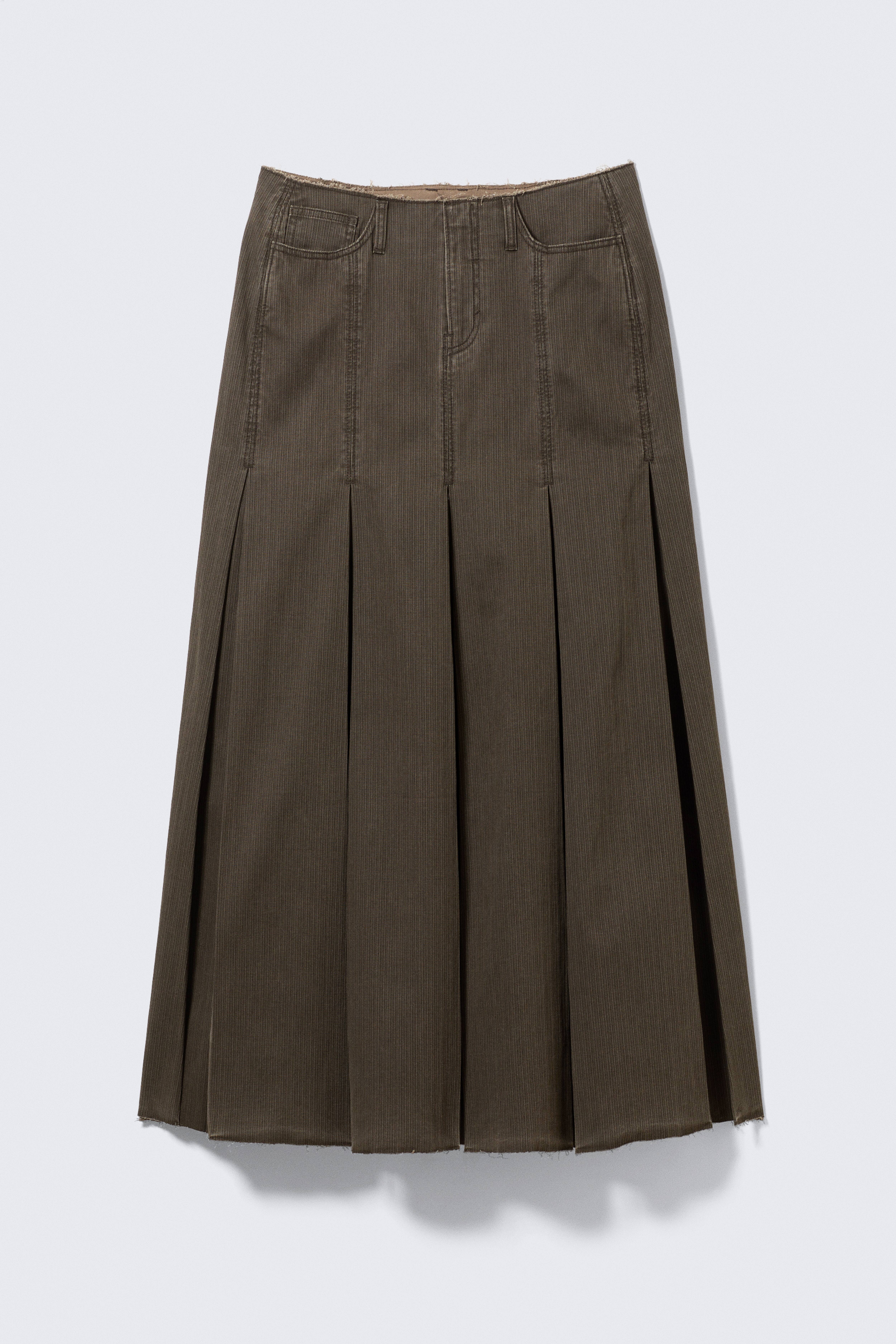 Mid-Rise Frayed Pleated Maxi Skirt - Dunkelgrau