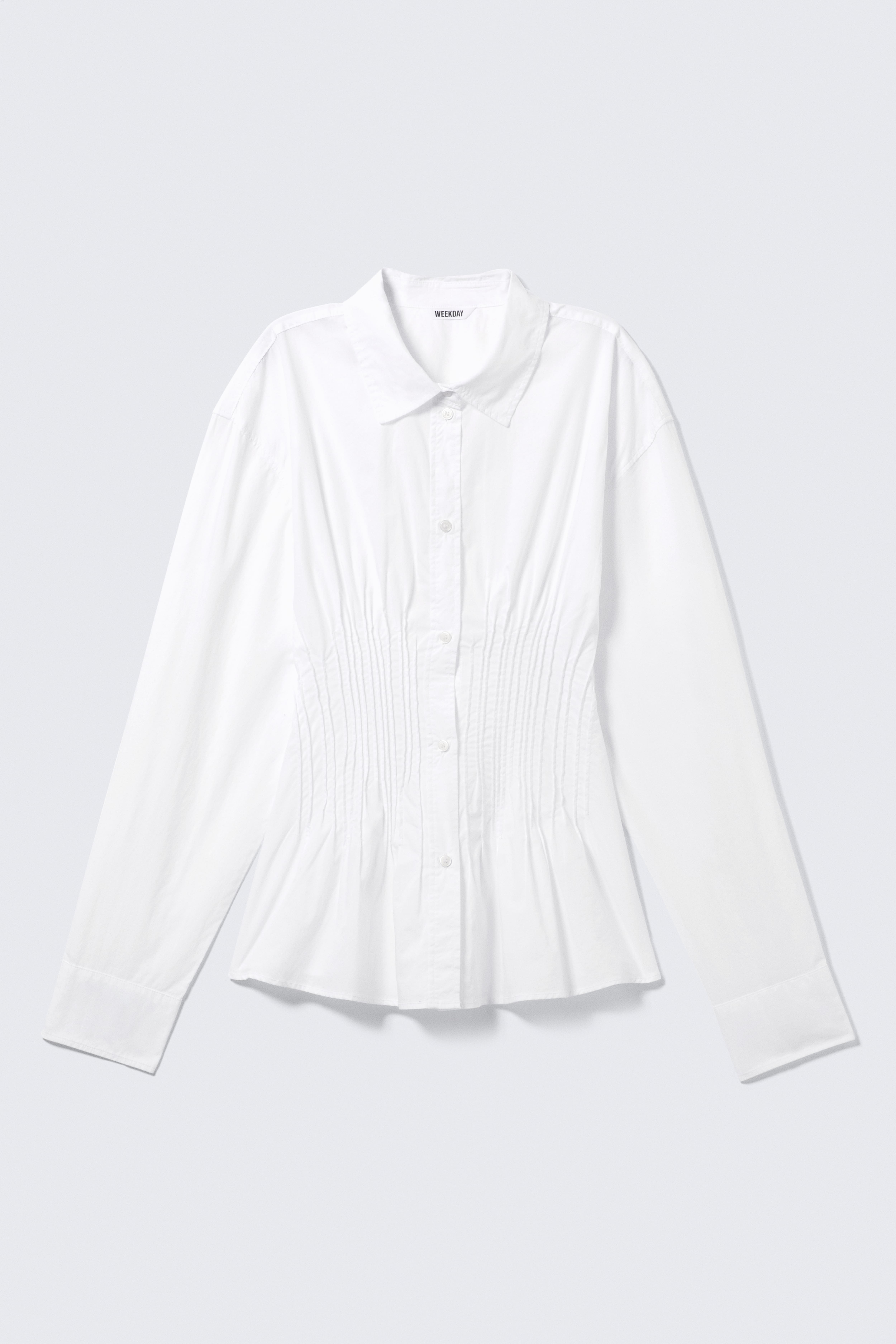 Hemd aus Baumwollpopeline mit geraffter Taille - Weiß