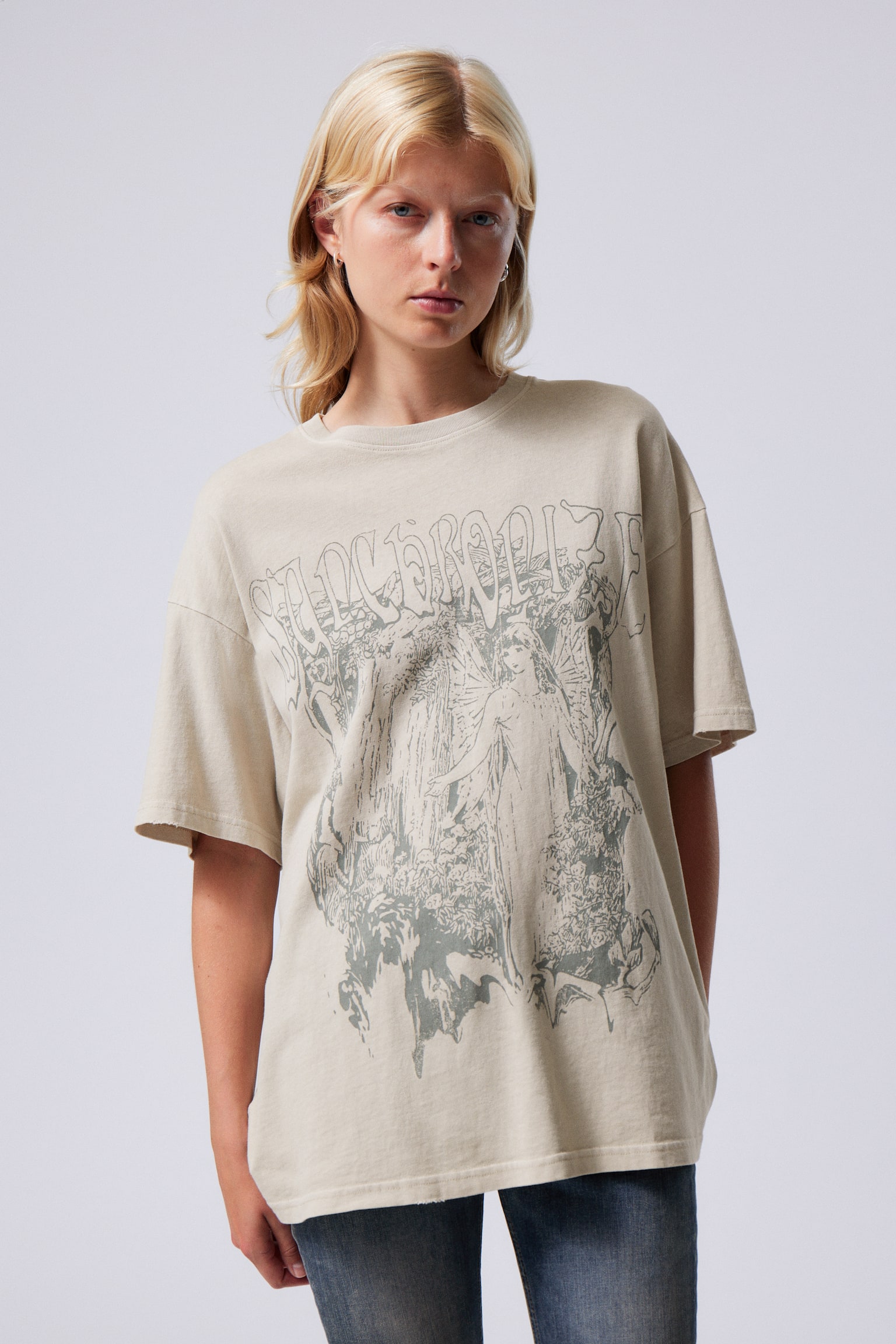 Printad Oversized T-shirt - Dimmig Mullvad - Synchronize - 1