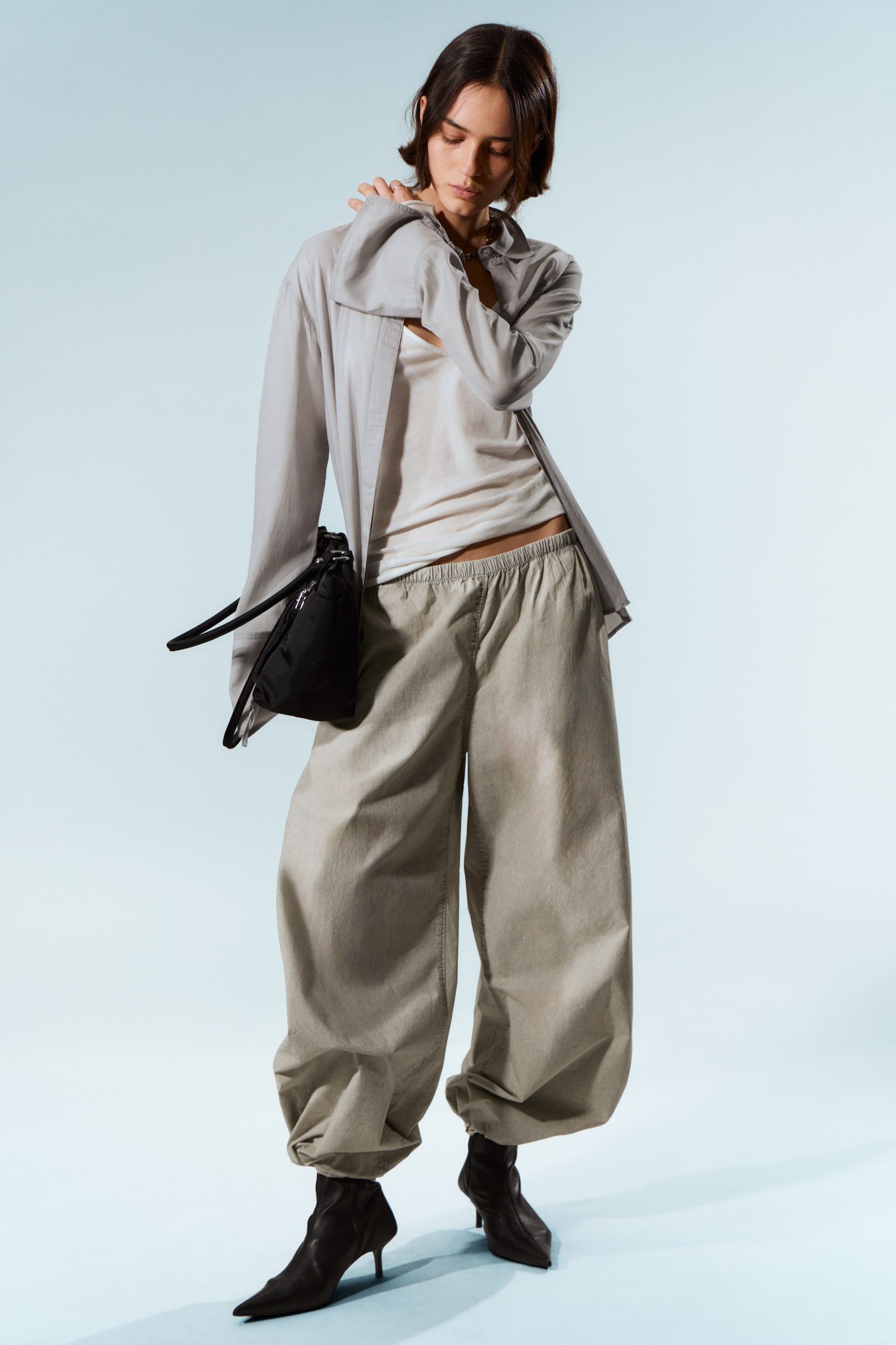 Pantaloni ripstop cu talie joasă și elastic - Mole prăfuit deschis/Gri închis - 2