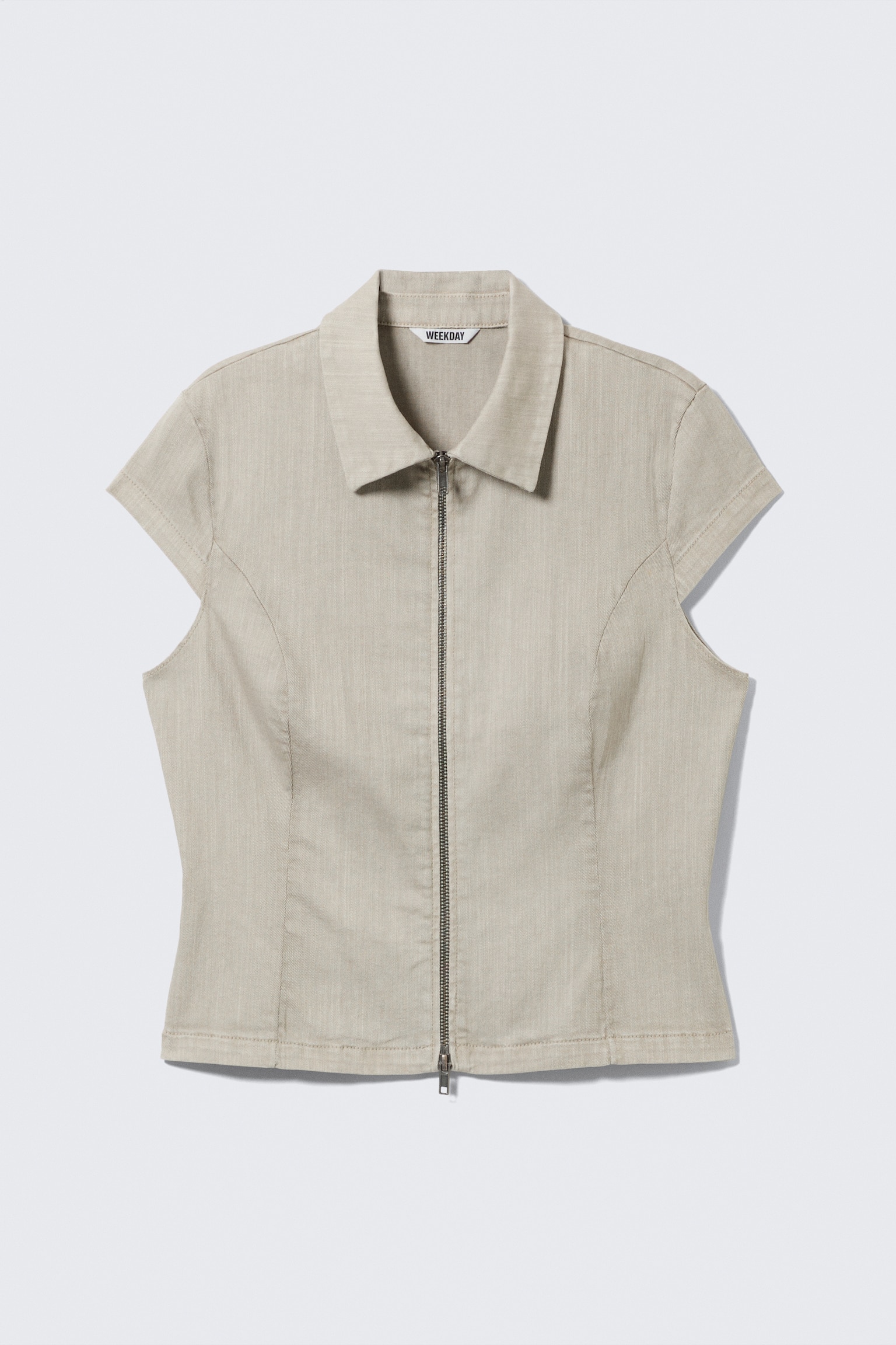 Eng anliegendes Kurzarm-Top mit Reißverschluss - Beige/Dunkelgrau meliert/Dunkelgrau/Schwarz mit Streifen/Schwarz - 2