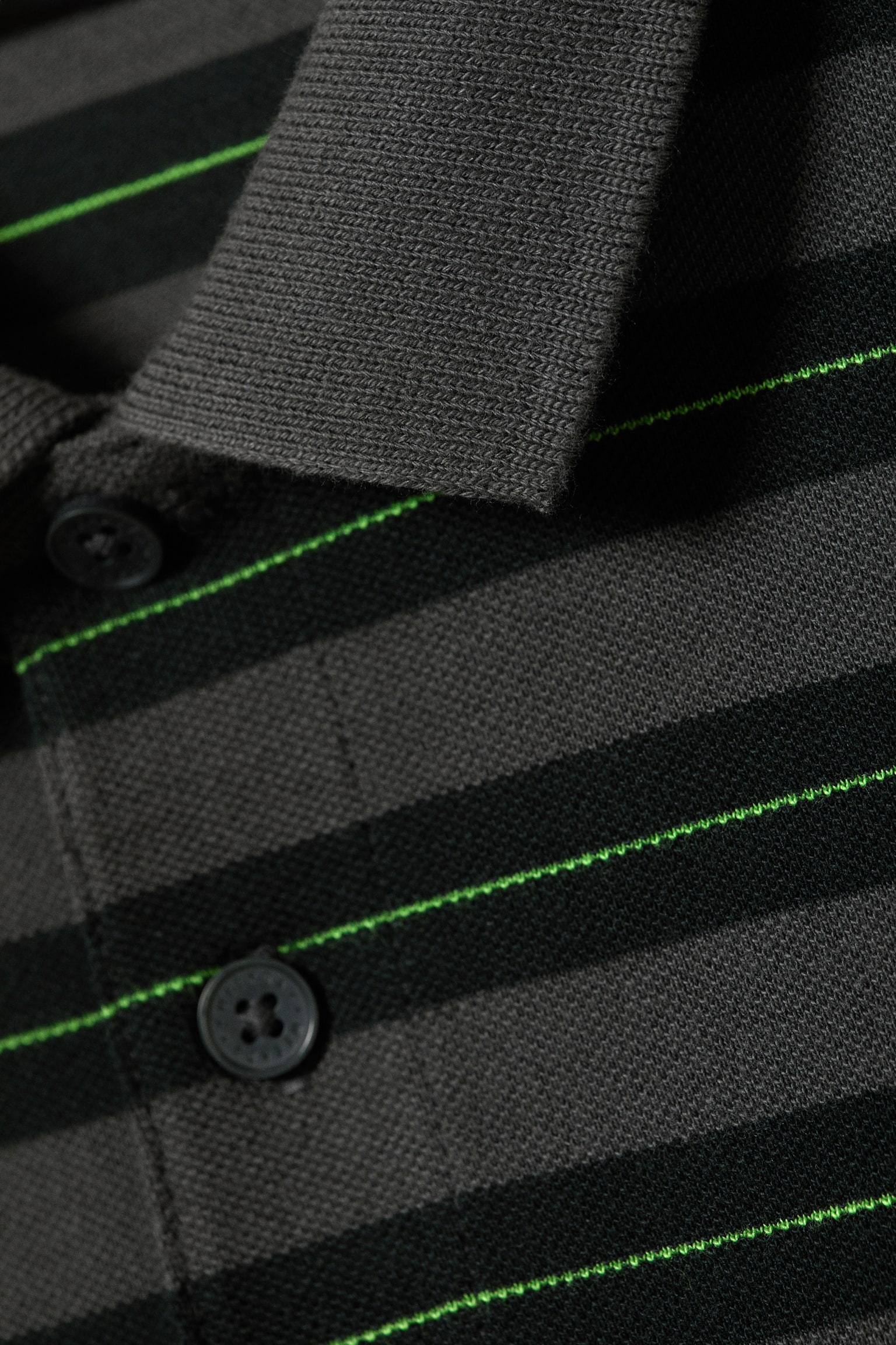 Μπλούζα Πικέ Τένις με Κοντά Μανίκια - Σκούρο Γκρι - Πράσινη Ρίγα - 6