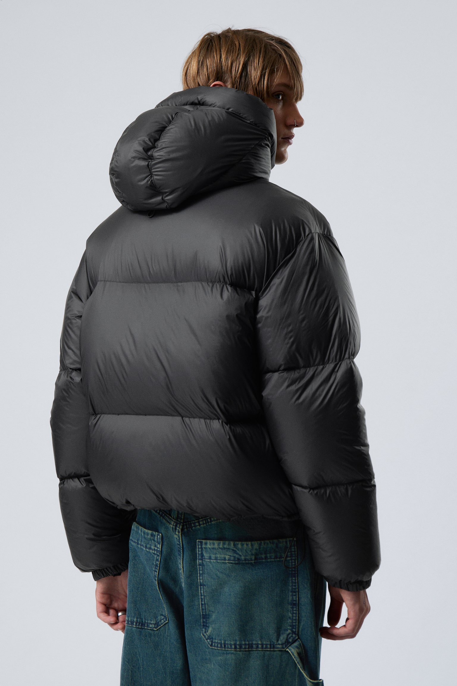 Hooded Recycled Down Puffer Jacket - Black - 6