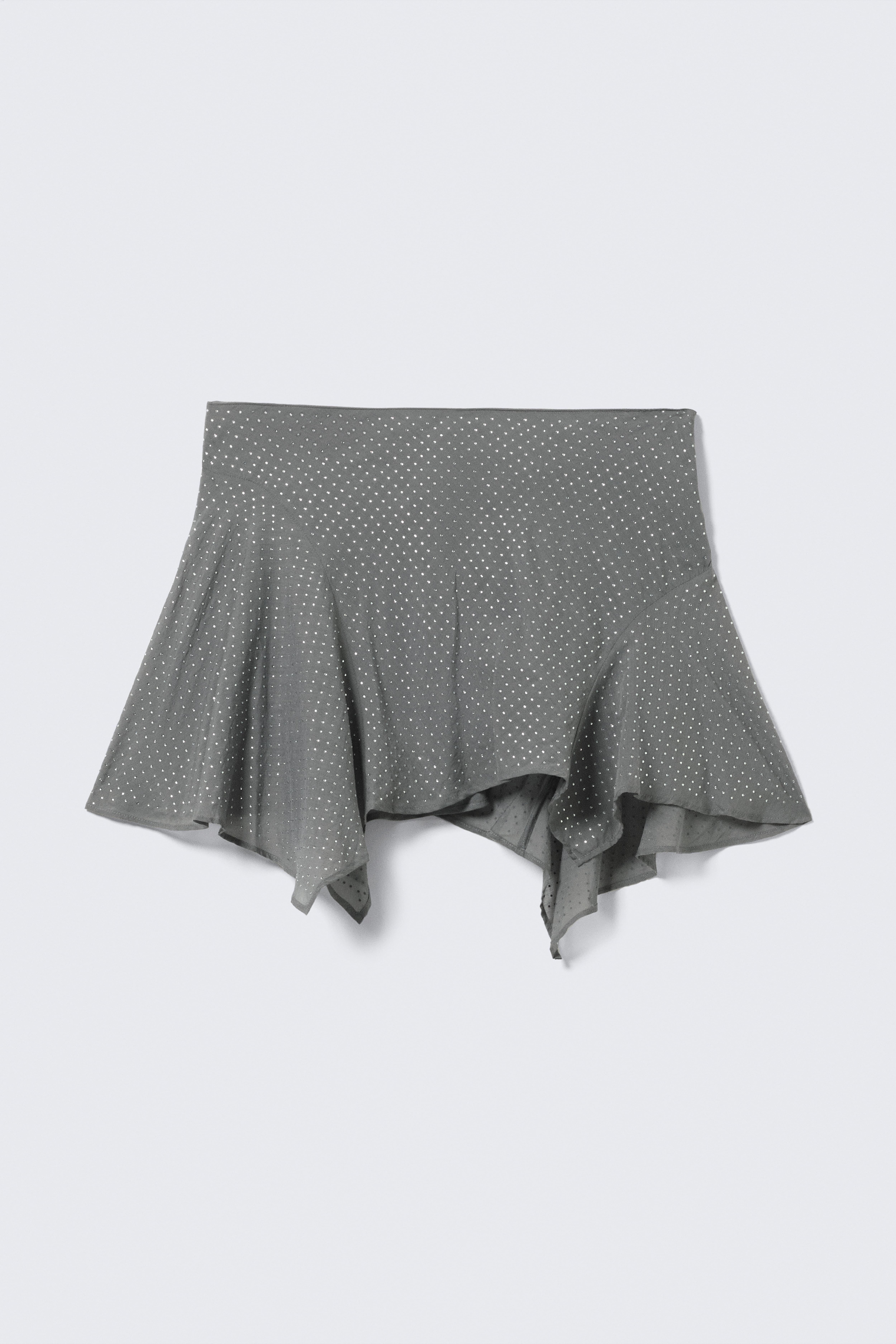 Asymmetrischer Minirock mit Pailletten - Grau - Strasssteine