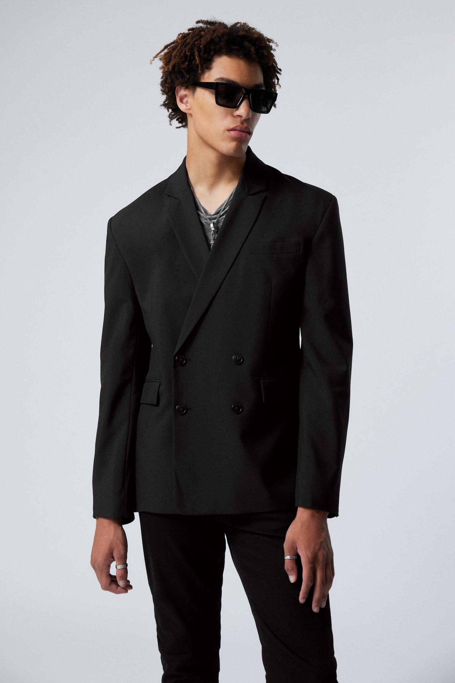 Double-Breasted Blazer - Black - 3