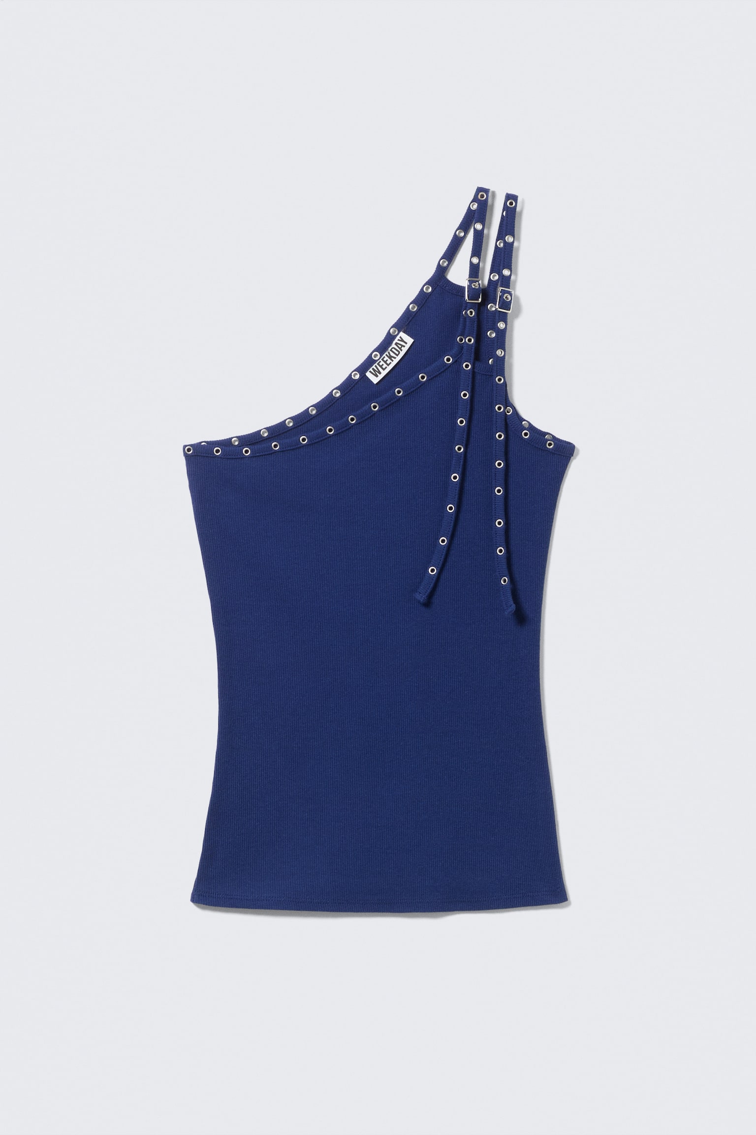 Asymmetrische tanktop met oogjes - Helderblauw/Zwart - 2