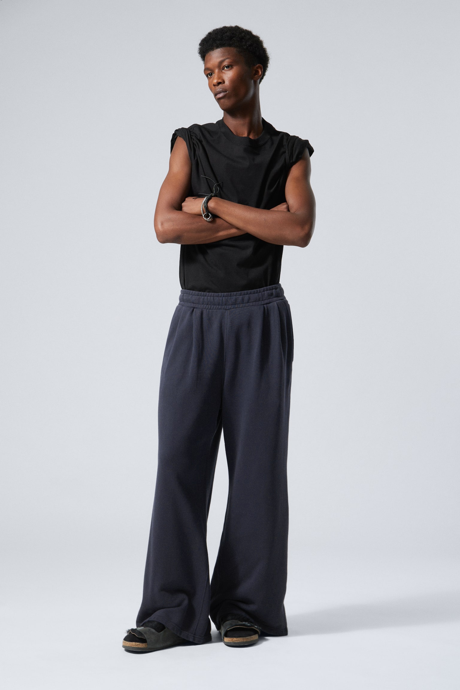 Loose Wide Heavyweight Sweatpants - Washed Dark Blue/Black