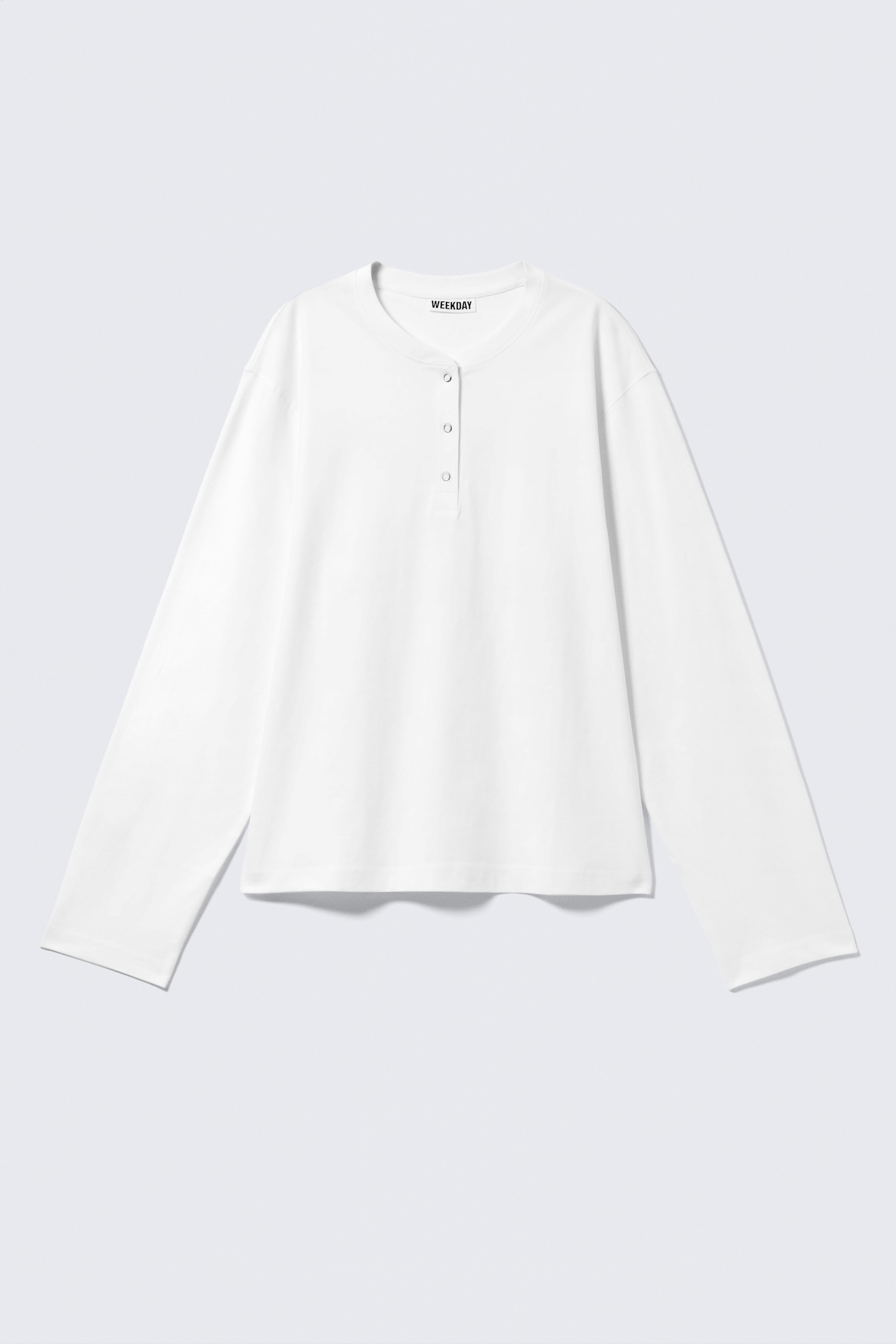 T-shirt Henley à manches longues et coupe carrée - Blanc/Gris foncé rayé