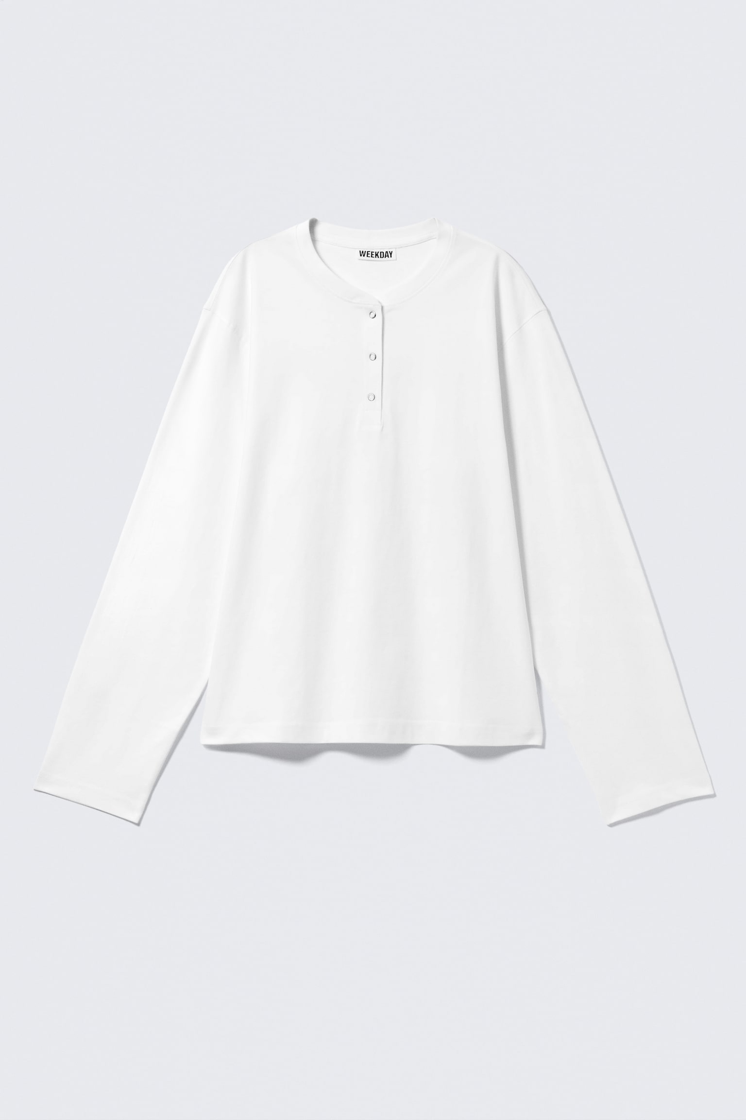 Boxy henley-T-shirt met lange mouwen - Wit/Gestreept donkergrijs - 2