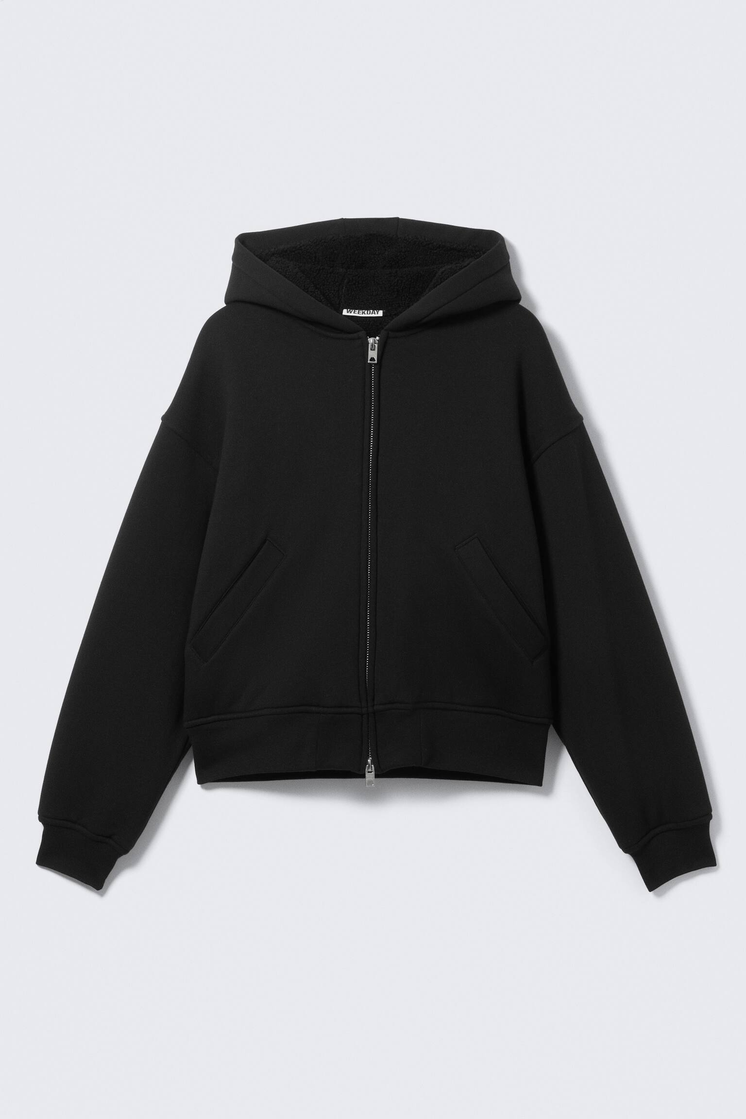Gefütterter Bomber-Hoodie mit Reißverschluss - Schwarz - 2