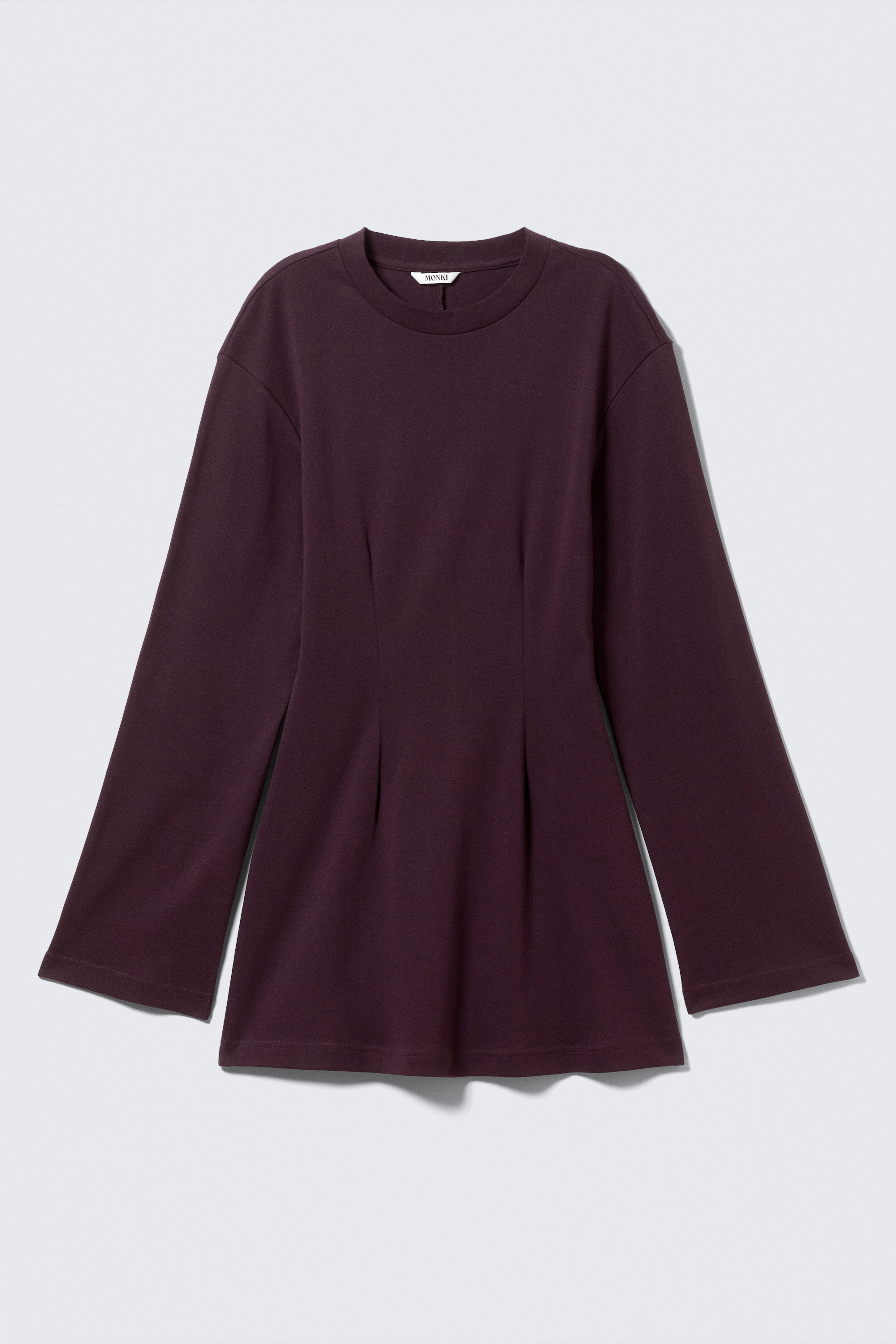 Mini-robe en coton à manches longues - Prune/Noir/Noir rayé