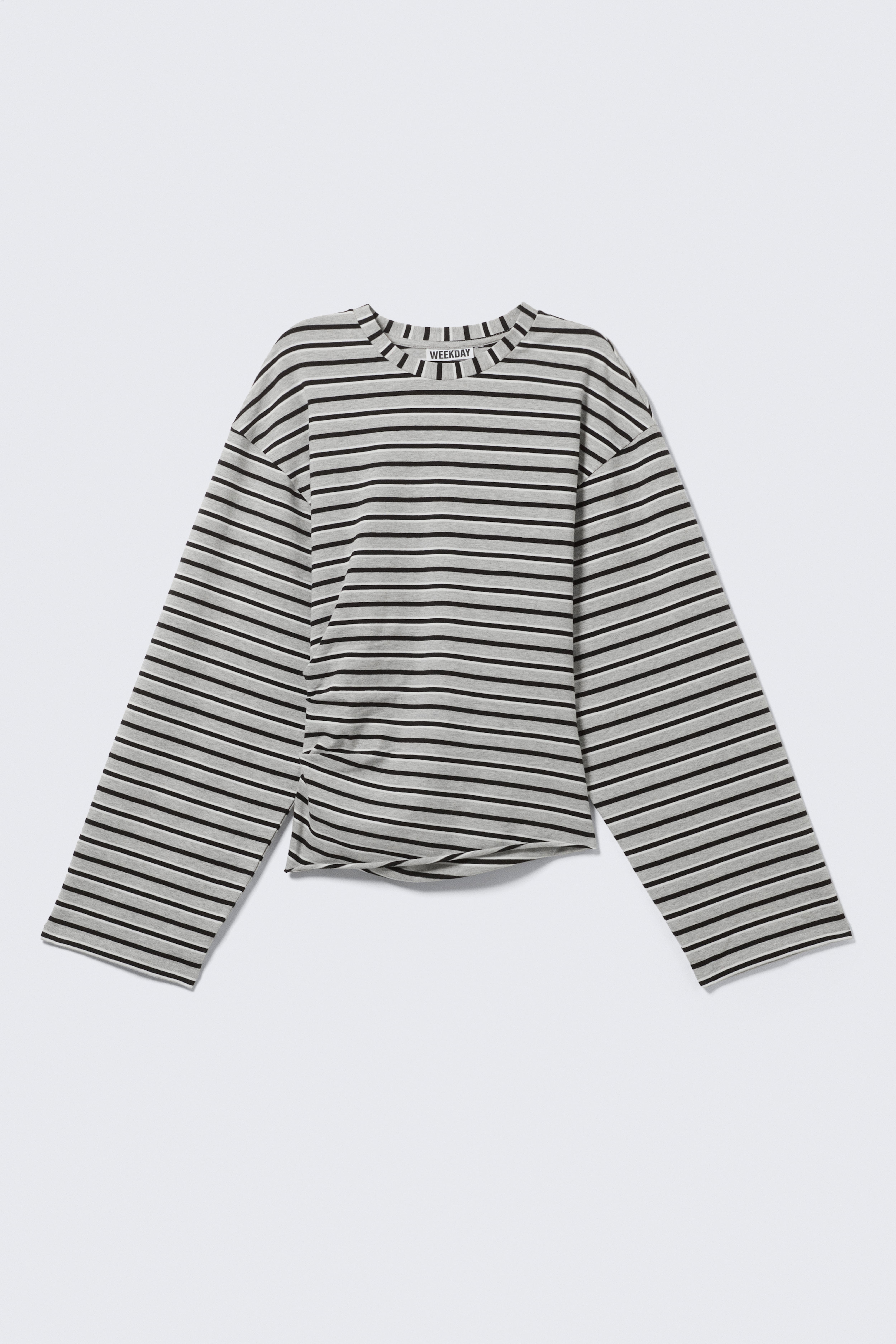 Ráncolt, hosszú ujjú póló - Csíkos szürke melange/Fehér