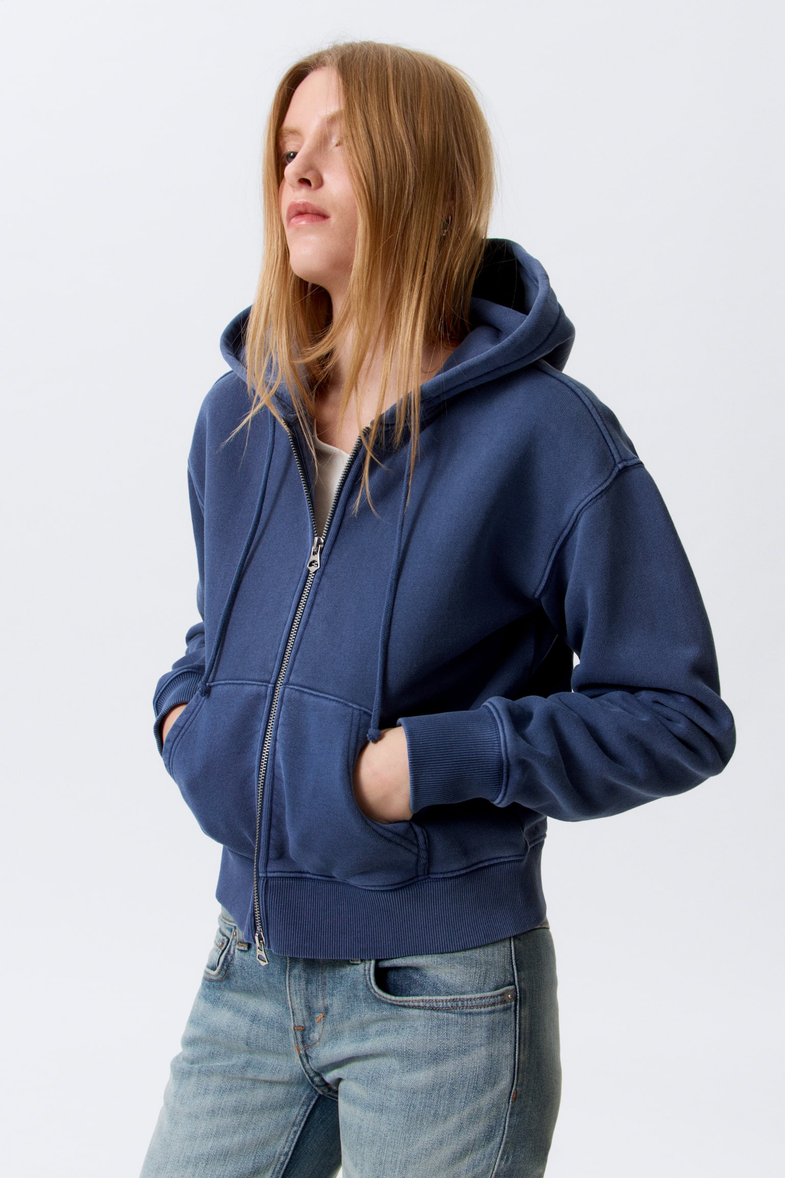 Hoodie aderente - Blu scuro lavato - 4