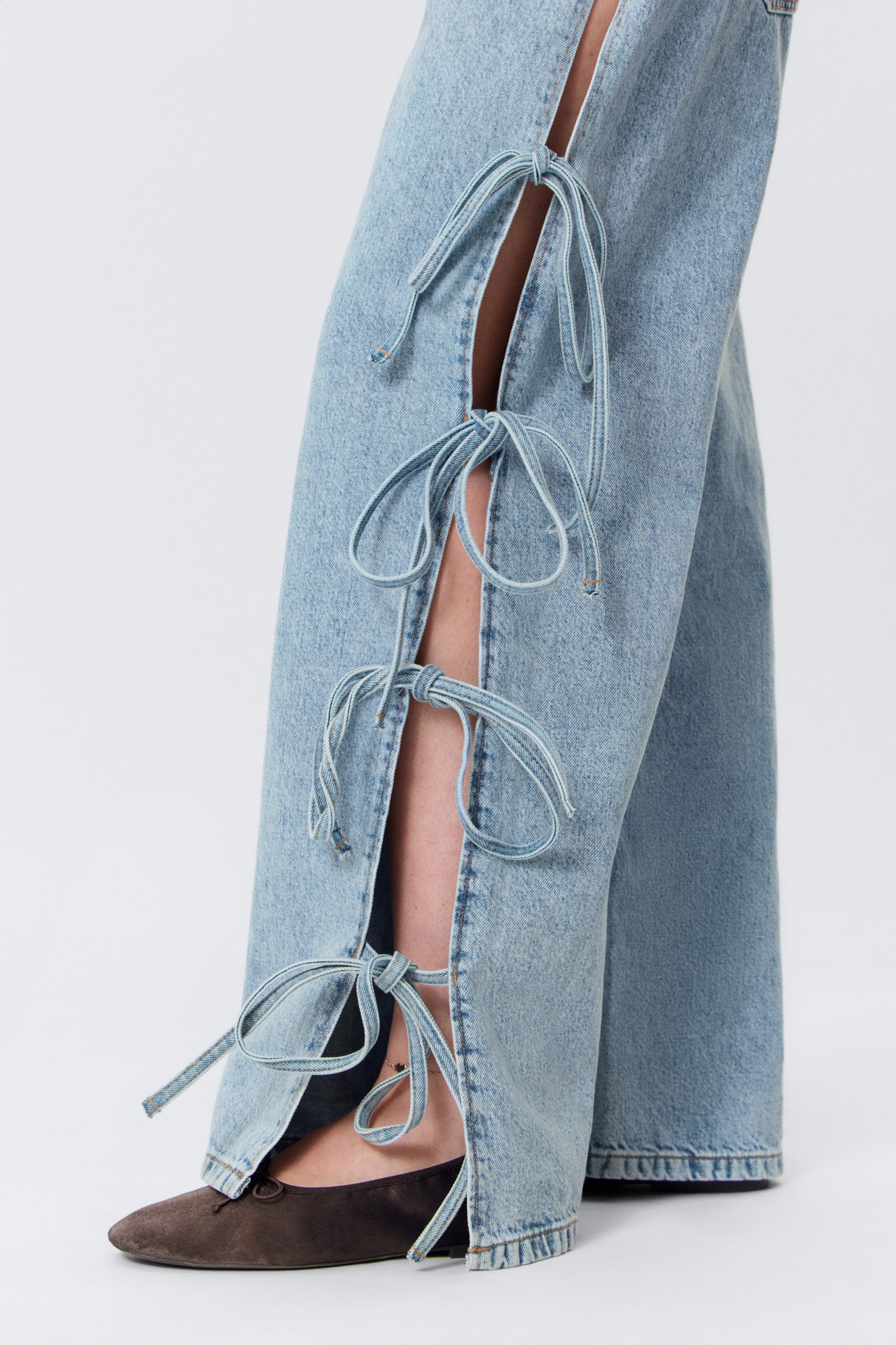 Imoo Low Waist Loose Wide Leg Bow Jeans - Mid Blue - Mellanblå - 6