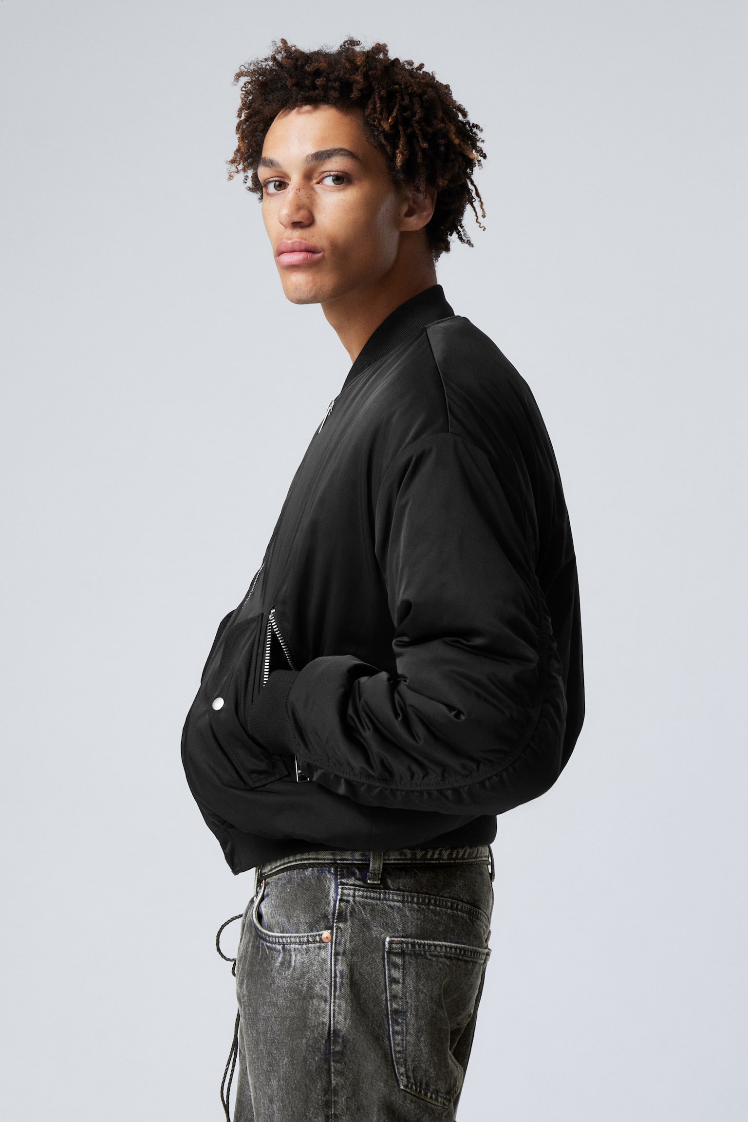 Relaxed Twill Bomber Jacket - Black - 4