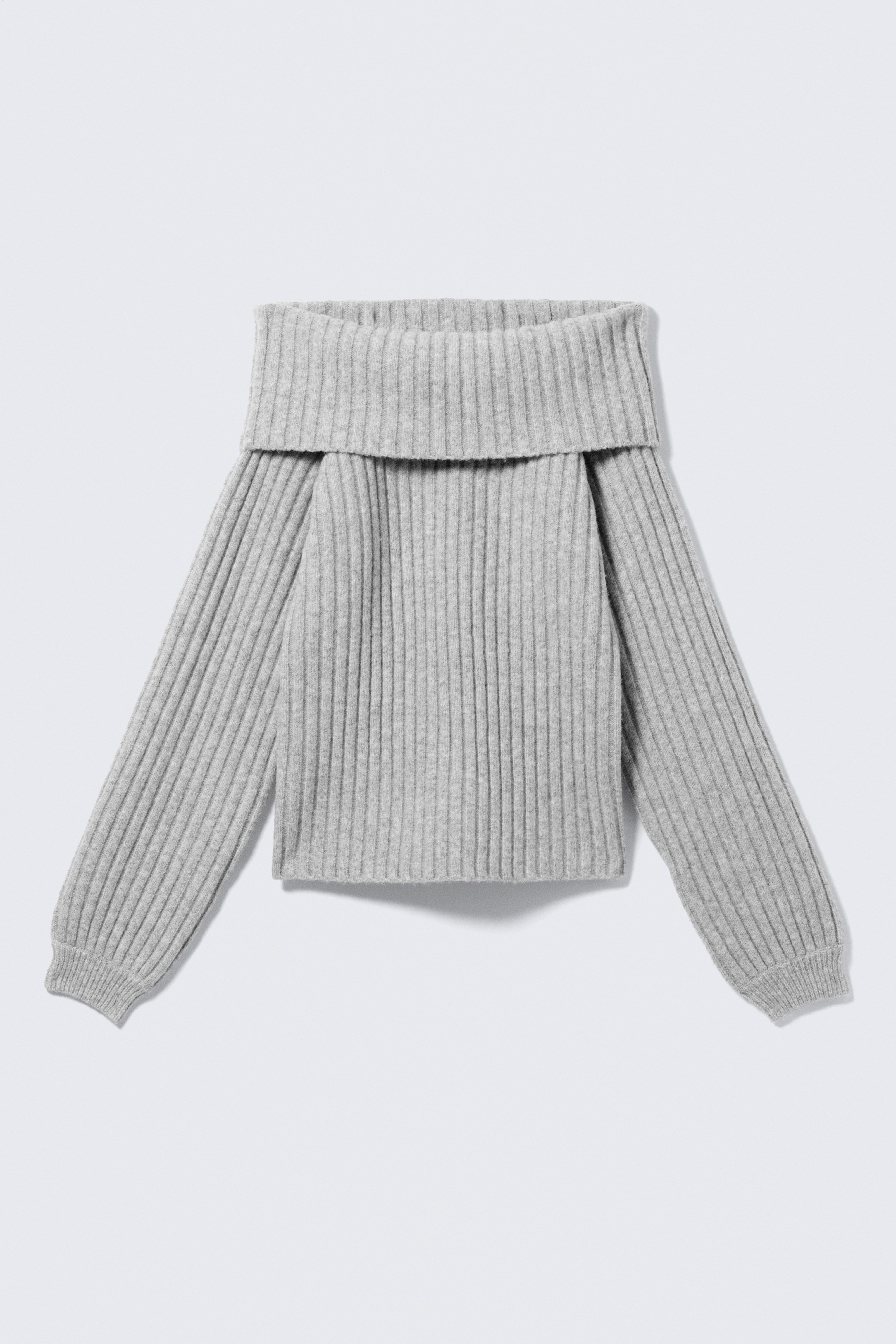 Olkaimettomat ribbipintainen neulepusero - Meleerattu harmaa/Vaalea beige