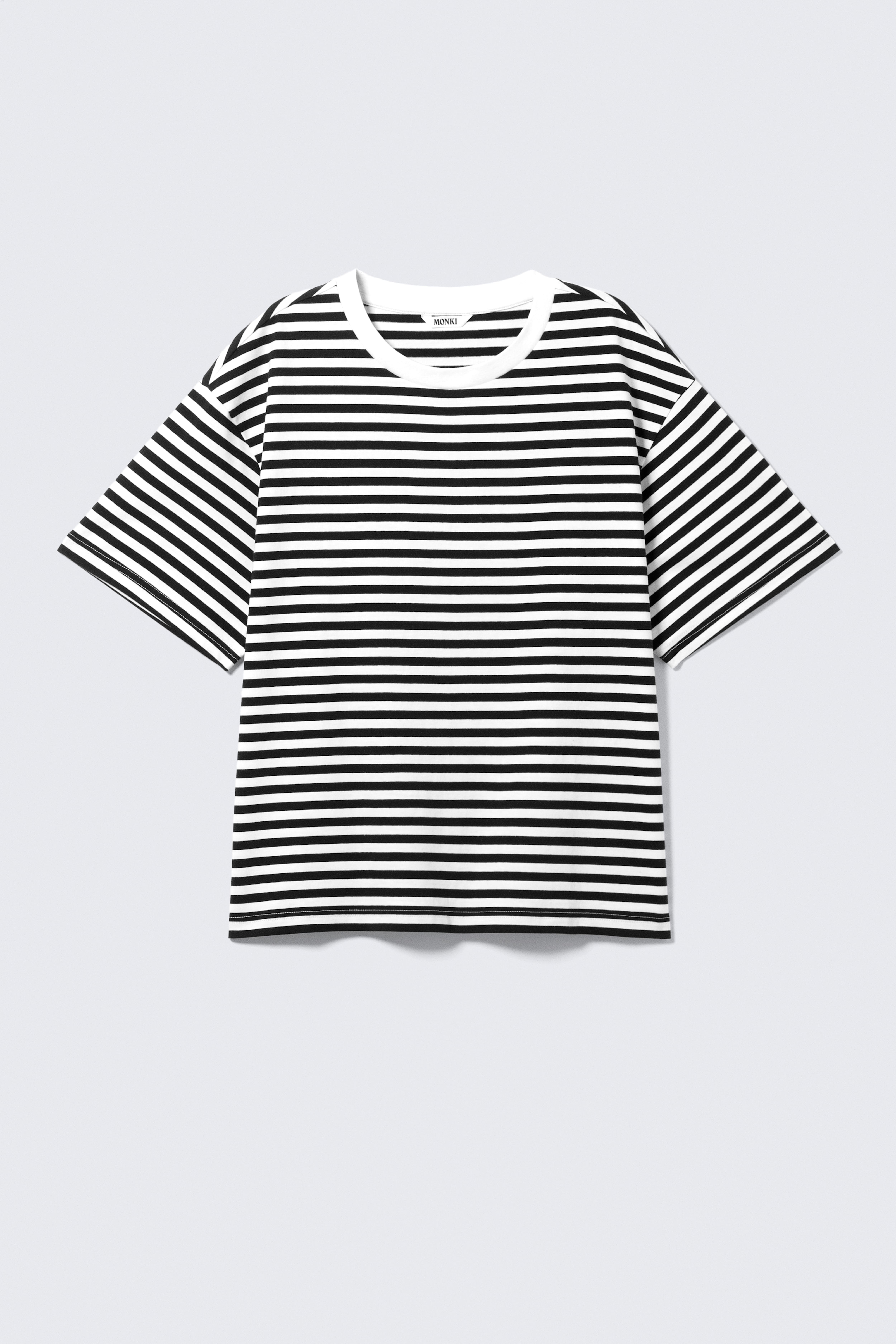 T-shirt boxy en coton - Rayures noires et blanches/Rayé rose