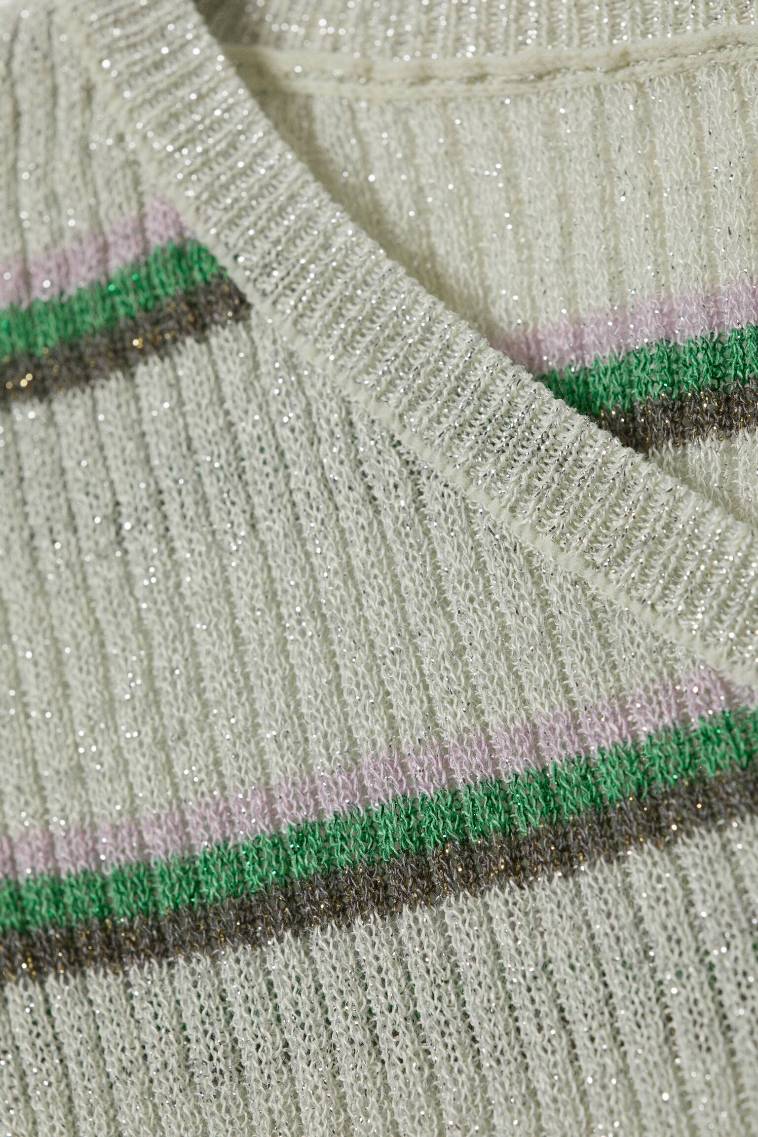 Pullover a V in misto lana - Striped Light Grey/Rosa chiaro - 5
